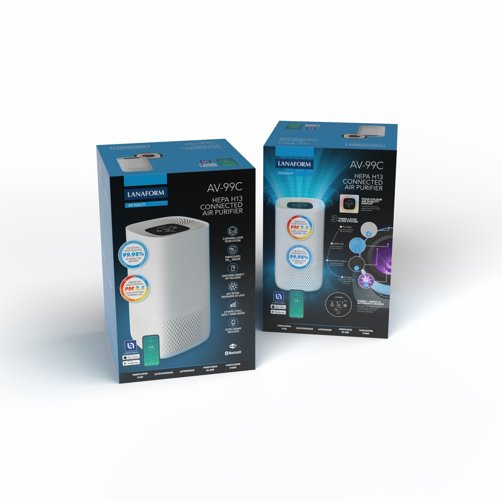 Purificateur d'air connecté avec filtre HEPA et lampe UV - AV99C