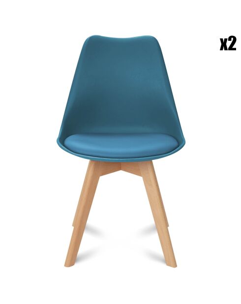 Chaises Nordia assise bleu canard et pieds bois - lot de 2