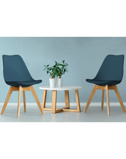 Chaises Nordia assise bleu canard et pieds bois - lot de 2