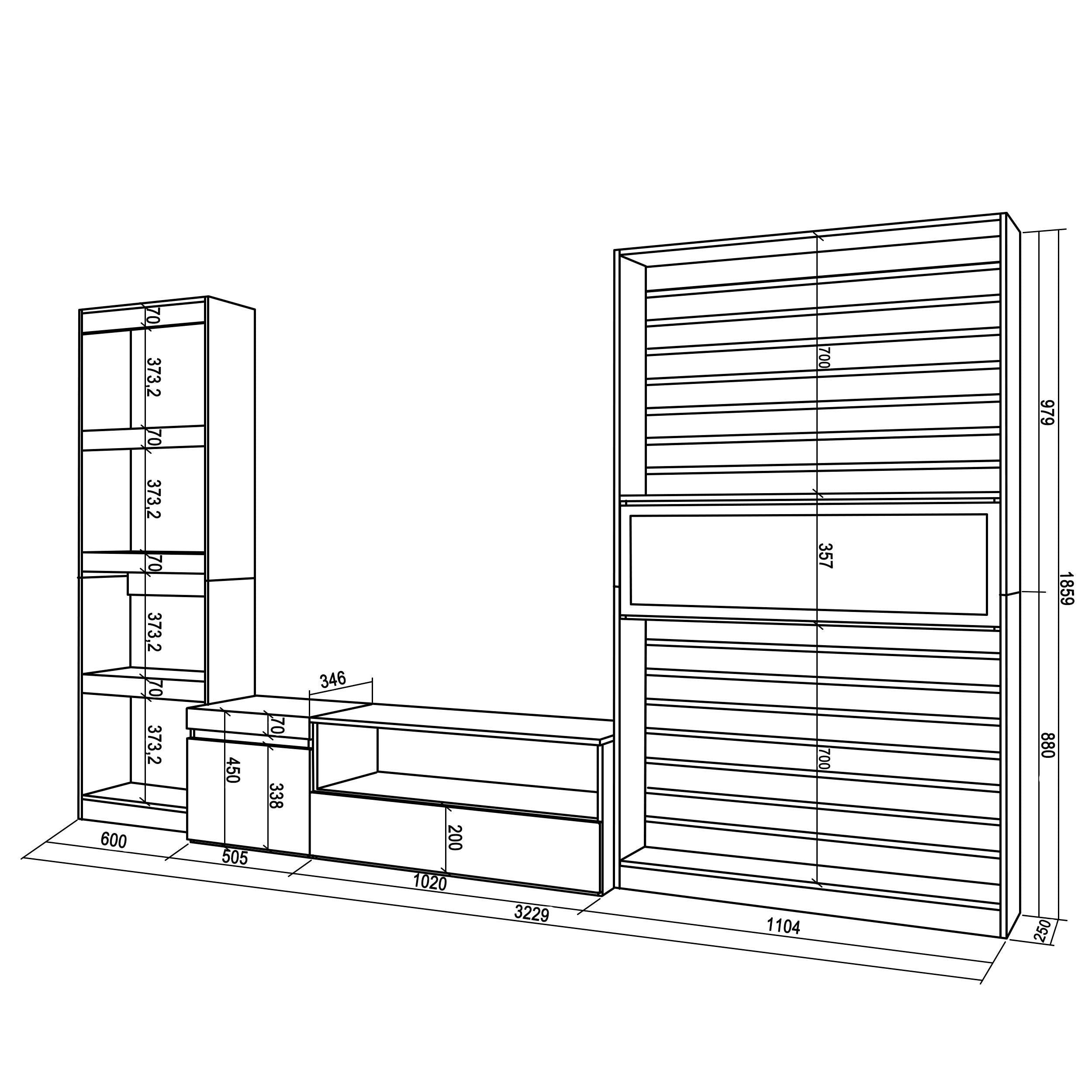 Ensemble Meuble TV, 320x186x35cm, Cheminée électrique