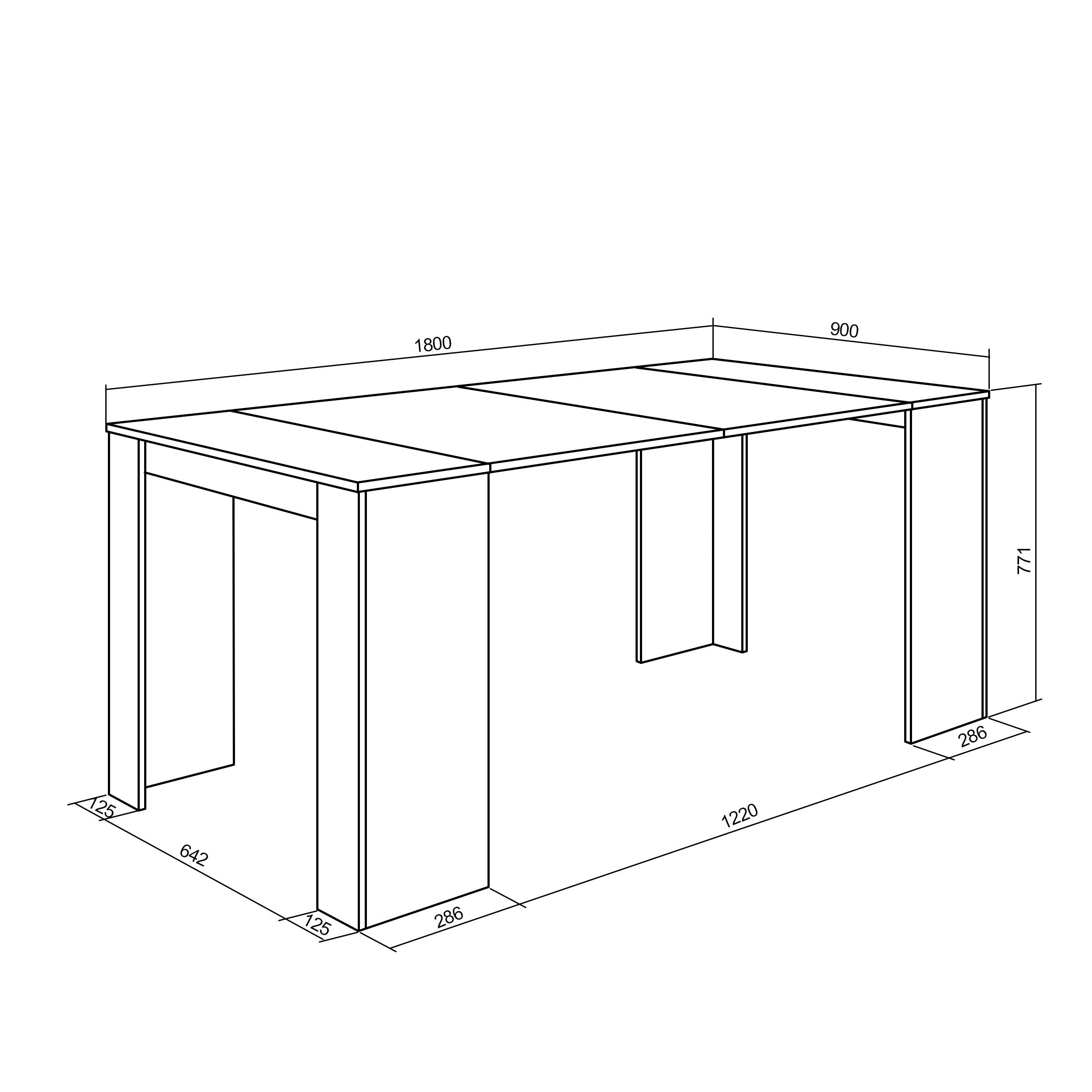 Table console extensible, 140, Pour 6 personnes, chene