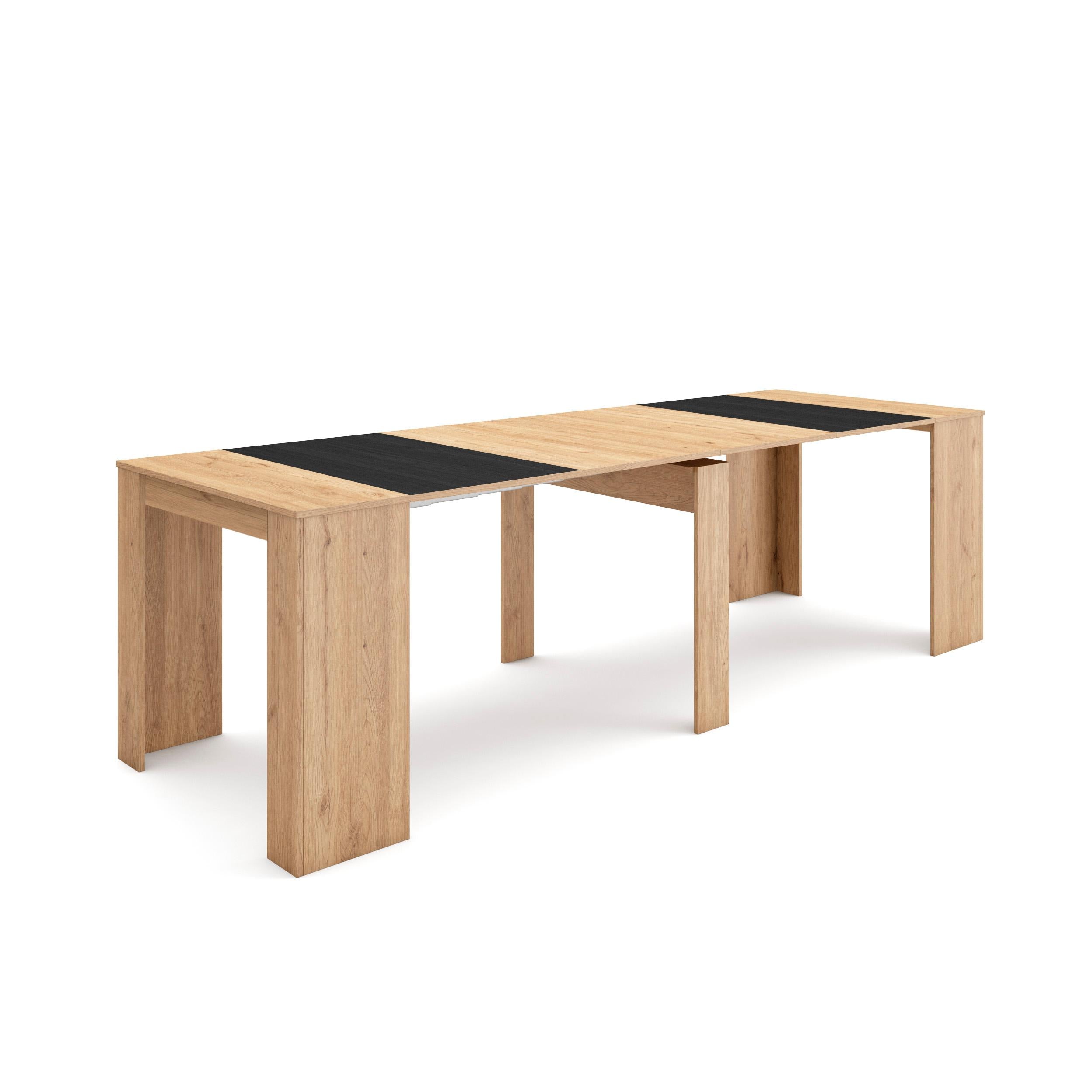 Table console extensible, 260, Pour 12 personnes, Chêne et noir