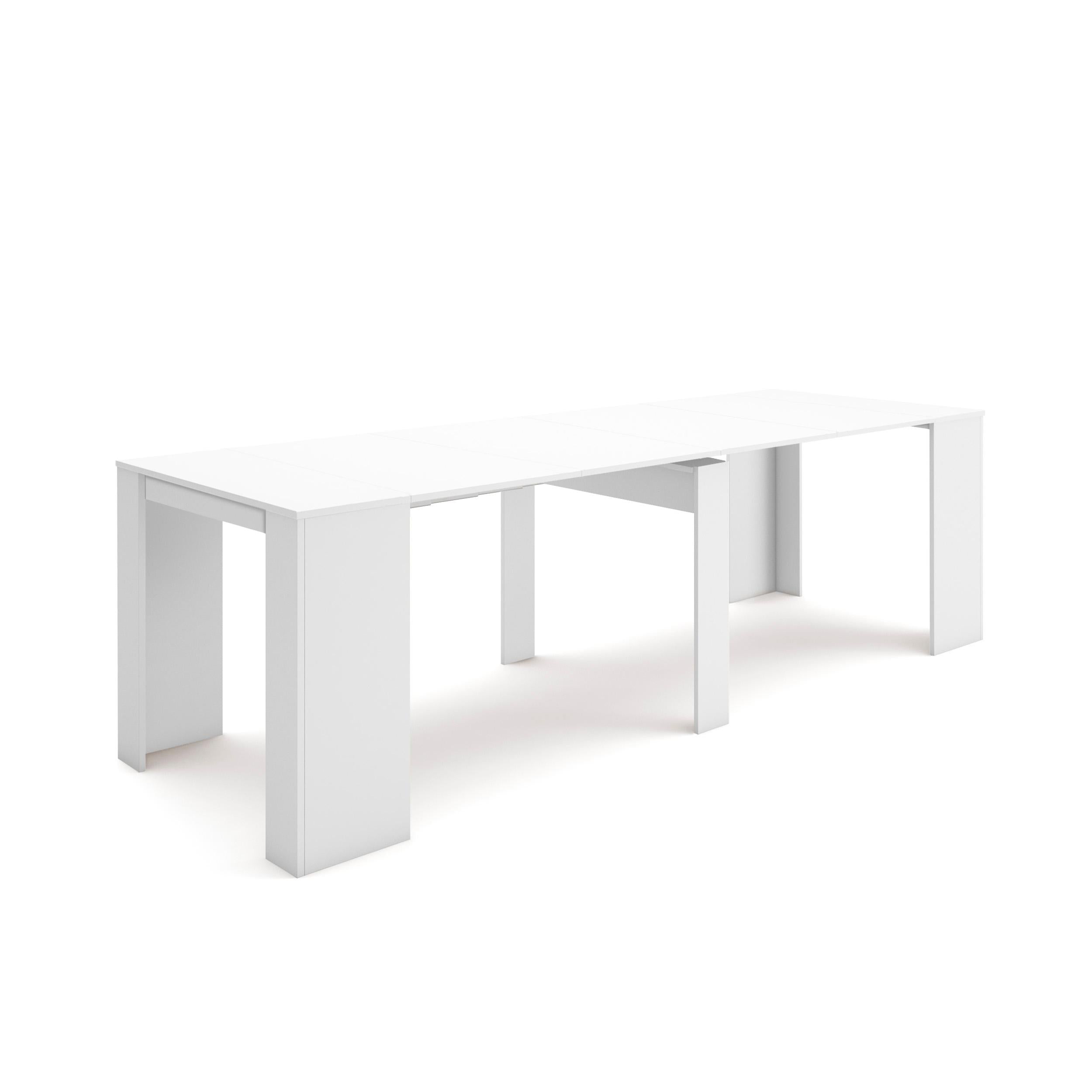 Table console extensible, 260, Pour 12 personnes, Blanc