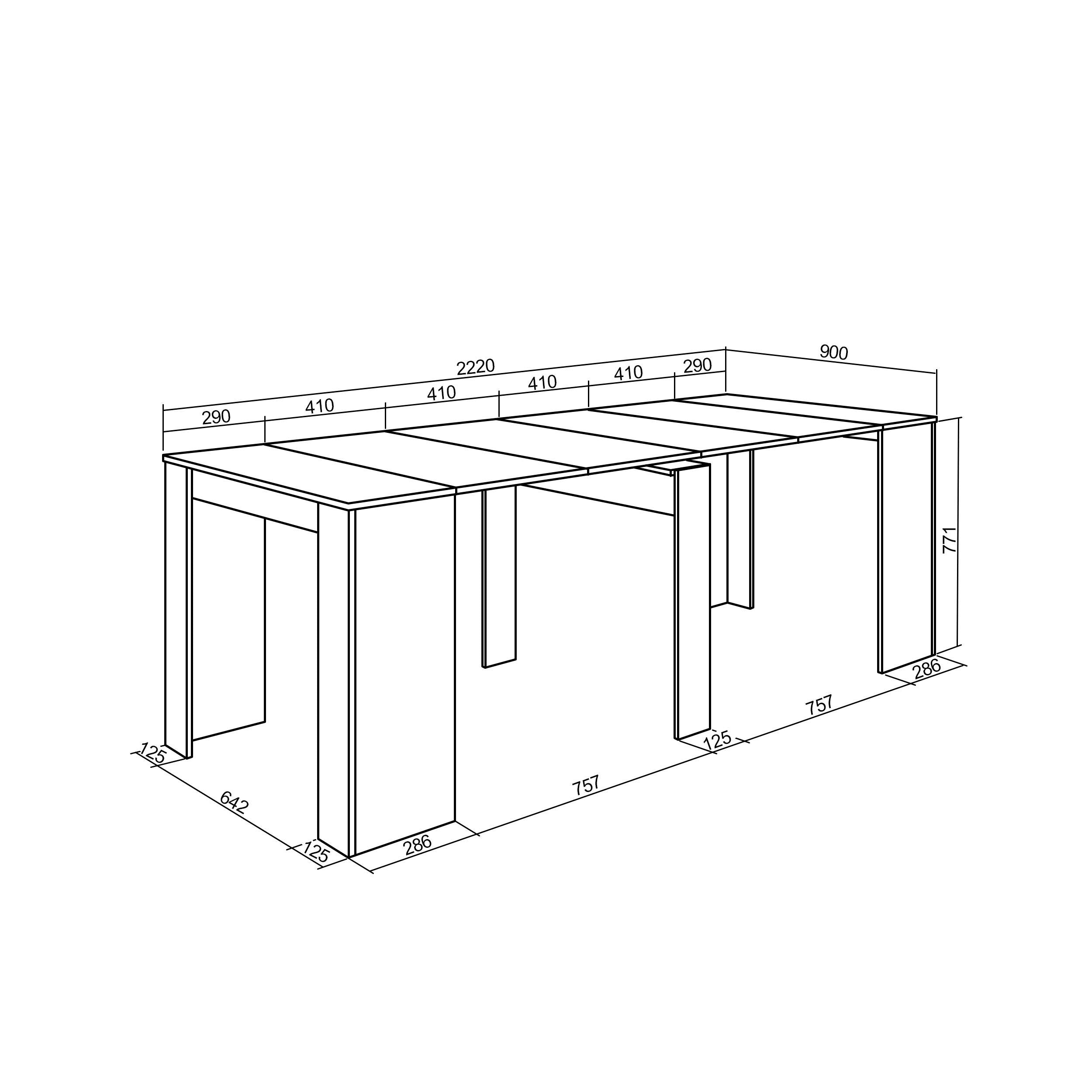 Table console extensible, 220, Pour 10 personnes, Blanc