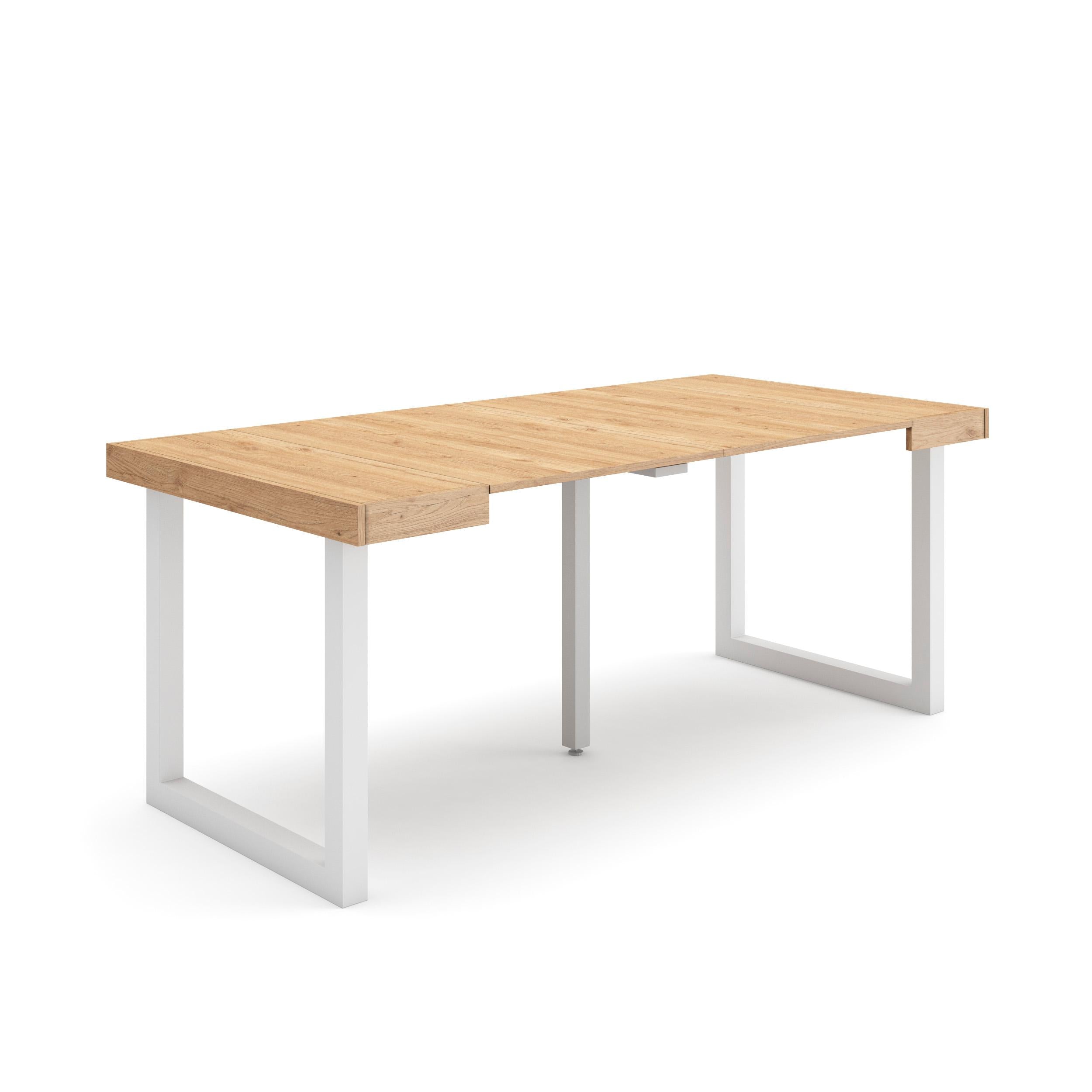 Table console extensible chêne 180 cm – Jusqu’à 8 personnes – Pieds en bois massif blancs en U