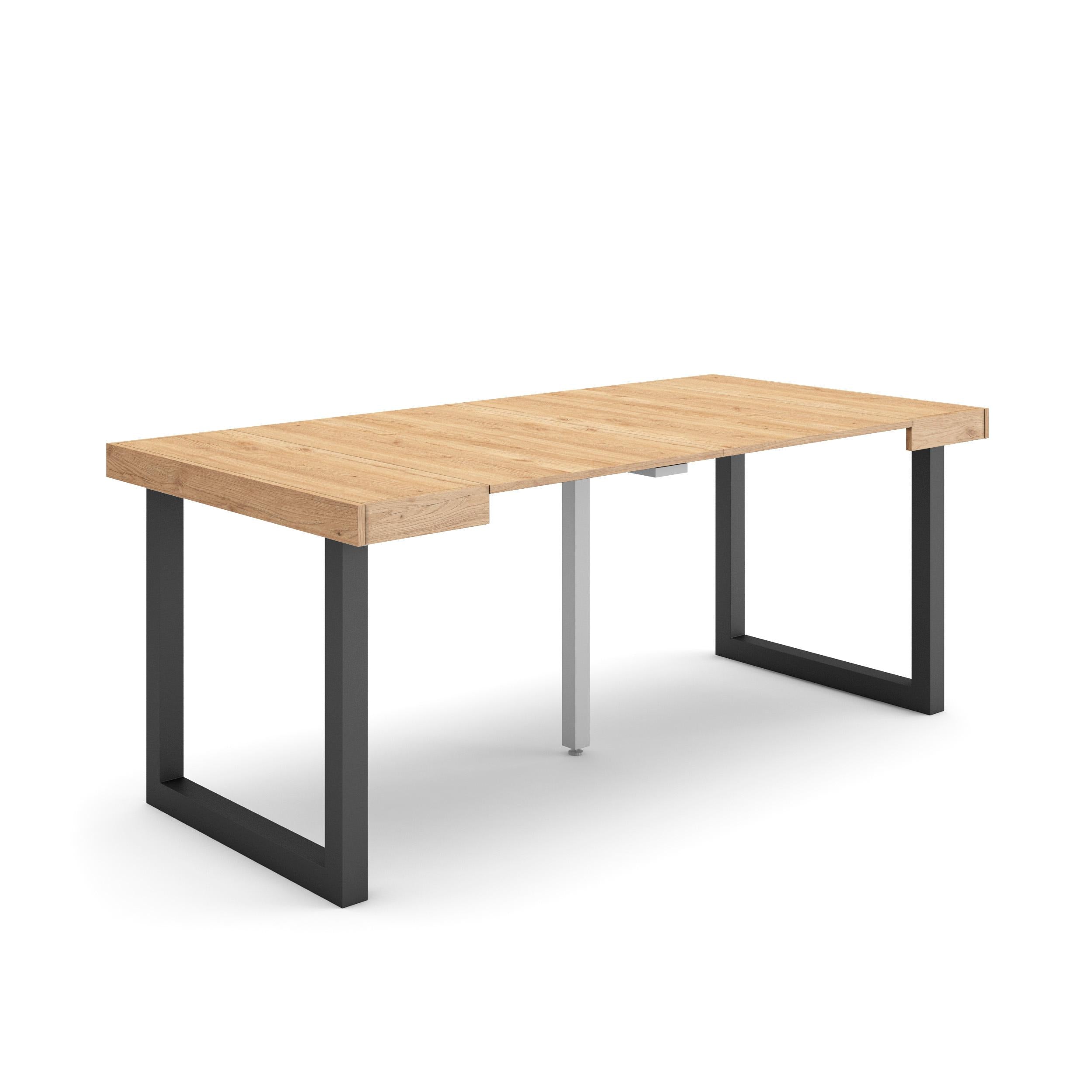 Table console extensible chêne 180 cm – Jusqu’à 8 personnes – Pieds en bois massif noirs en U