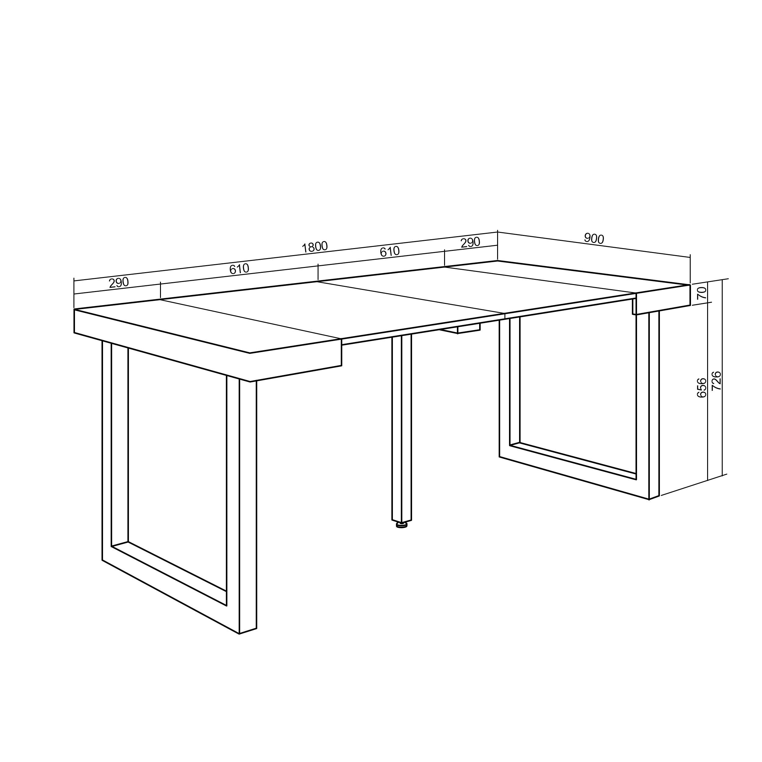 Table console extensible chêne 180 cm – Jusqu’à 8 personnes – Pieds en bois massif noirs en U