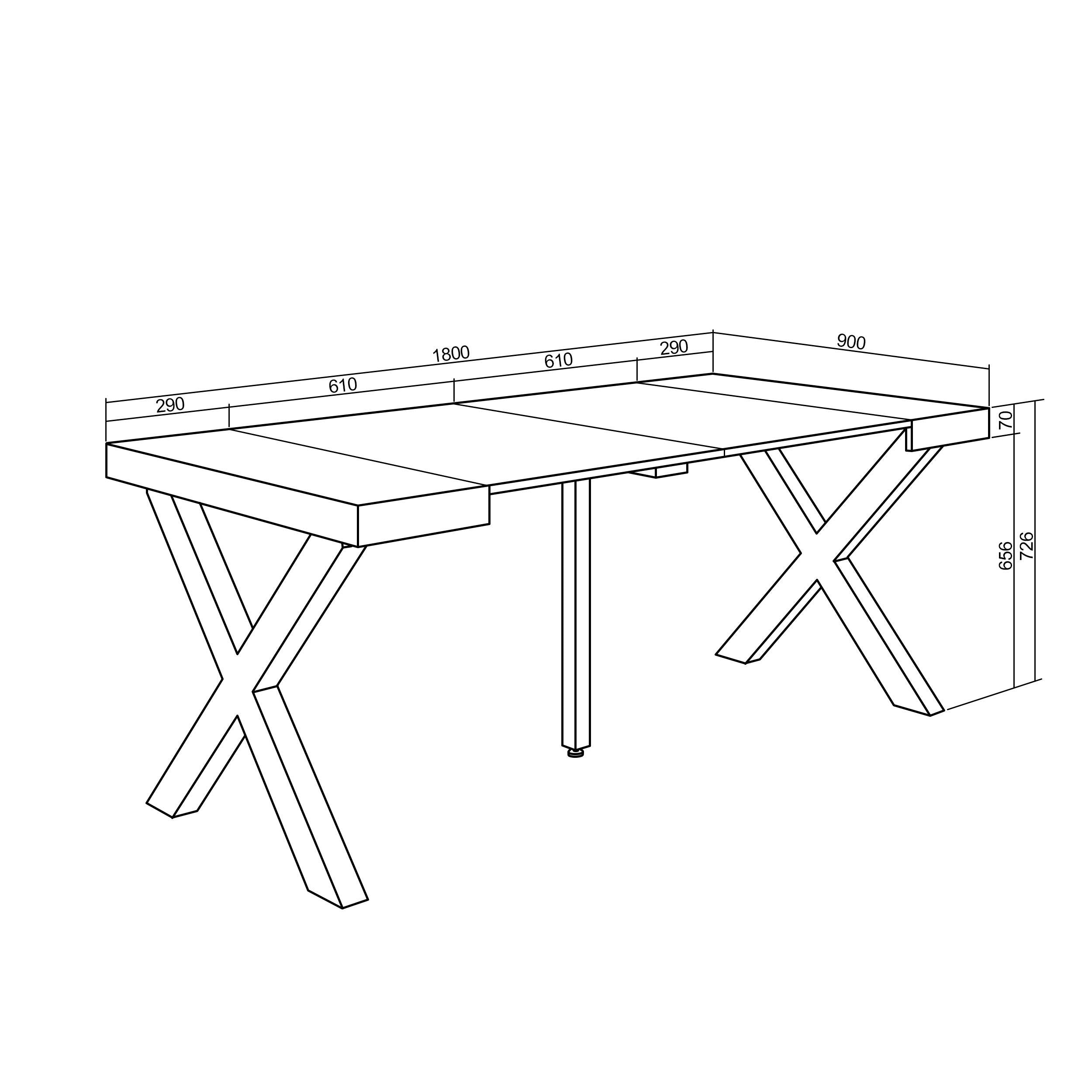 Table console extensible chêne 180 cm – Jusqu’à 8 personnes – Pieds en bois massif noirs en croix