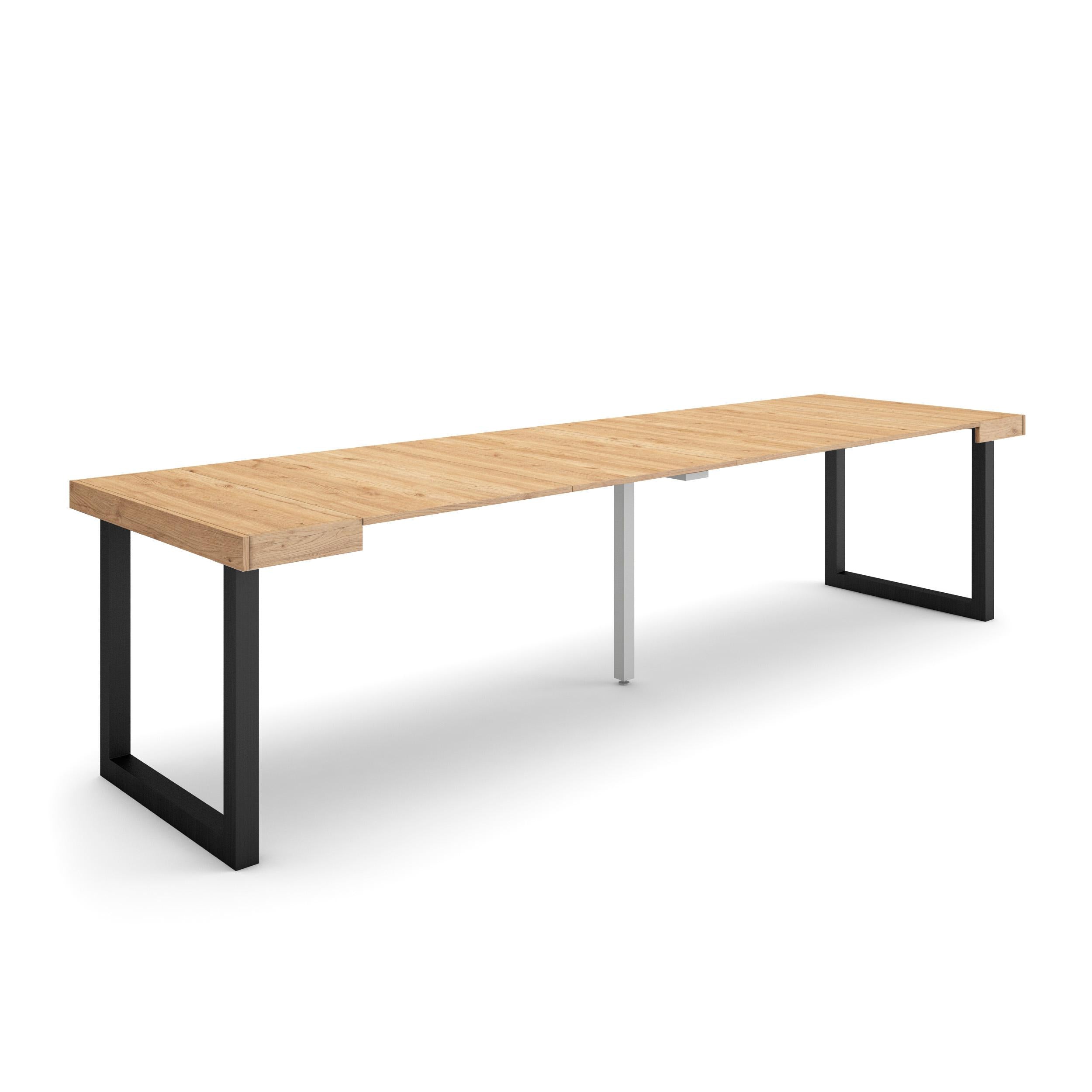 Table console extensible chêne 300 cm – Jusqu’à 14 personnes – Pieds en bois massif noirs en U