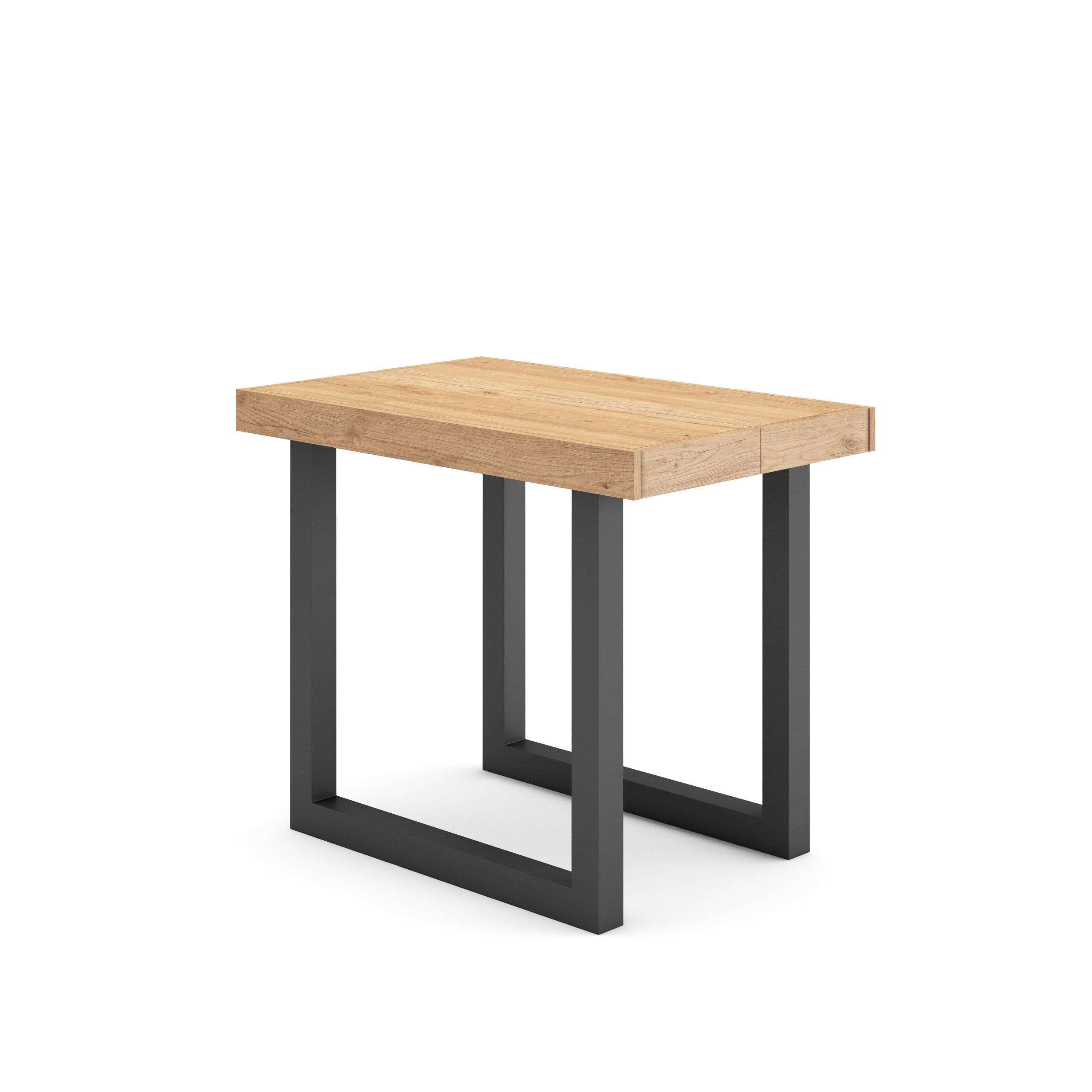 Table console extensible chêne 300 cm – Jusqu’à 14 personnes – Pieds en bois massif noirs en U
