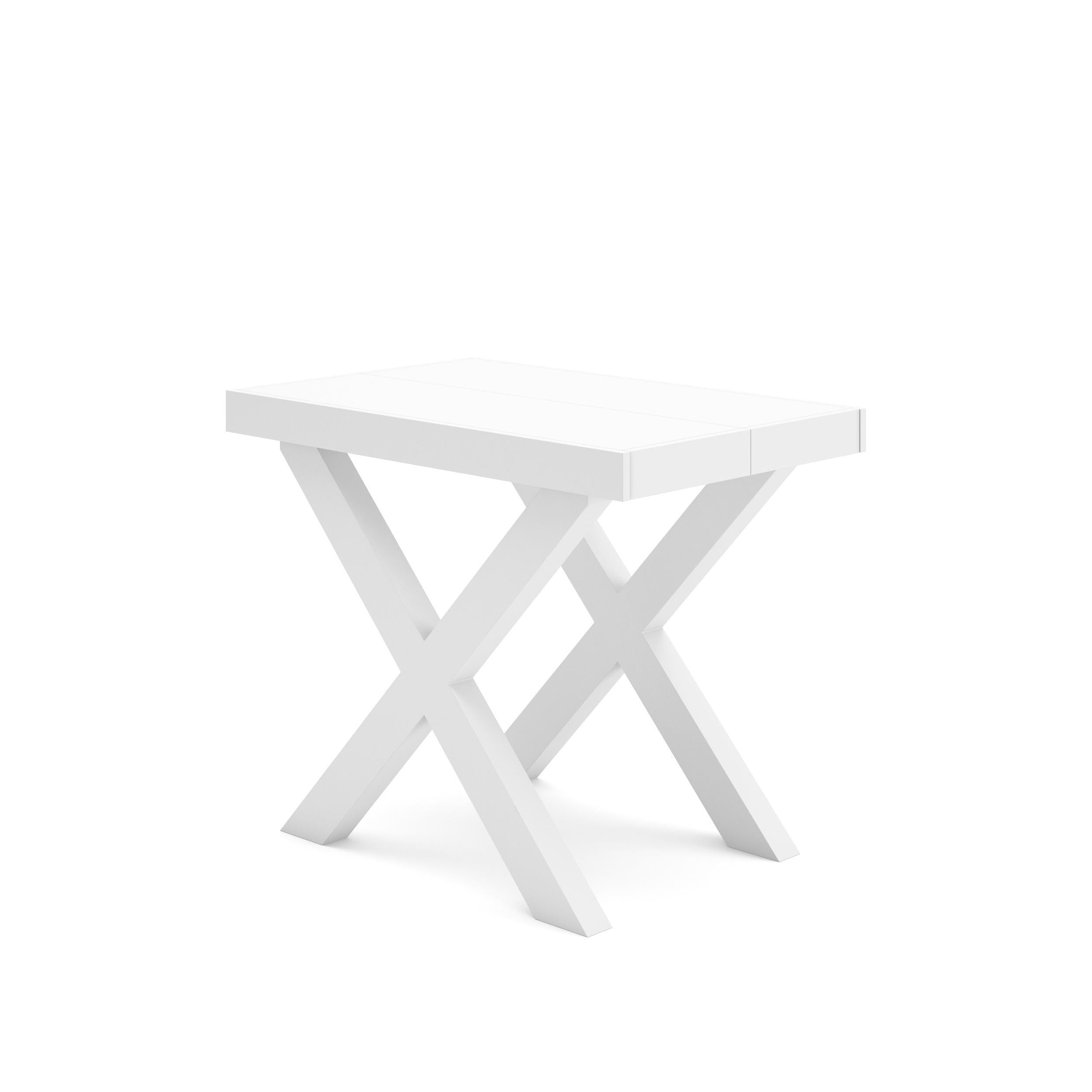 Table console extensible blanche & chêne 300 cm – Jusqu’à 14 personnes – Pieds en bois massif blancs en croix