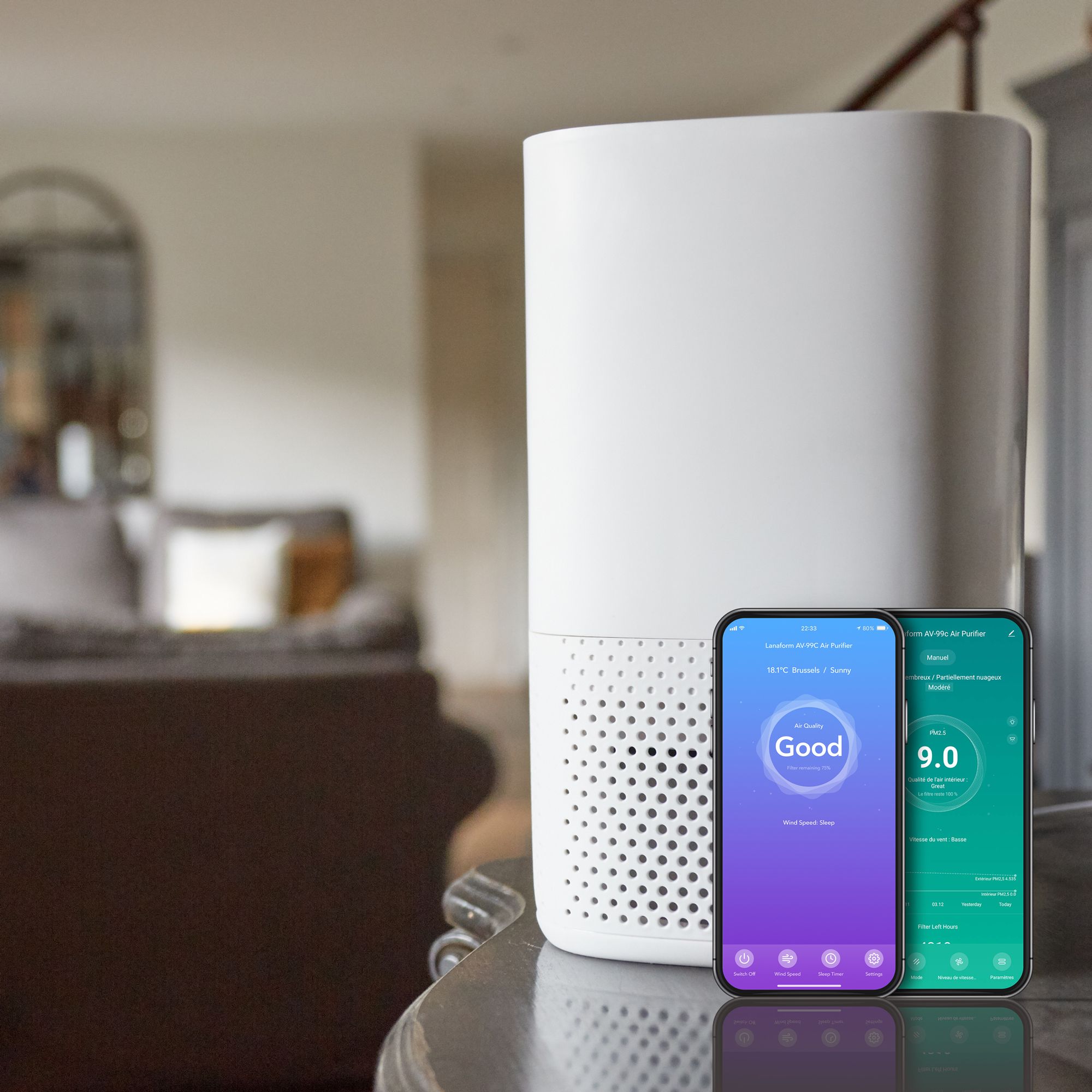 Purificateur d'air connecté avec filtre HEPA et lampe UV - AV99C
