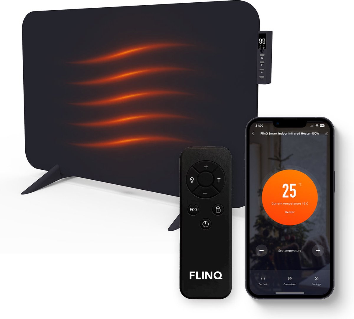 Chauffage infrarouge intelligent FlinQ - Panneau chauffant électrique 450 W - Noir