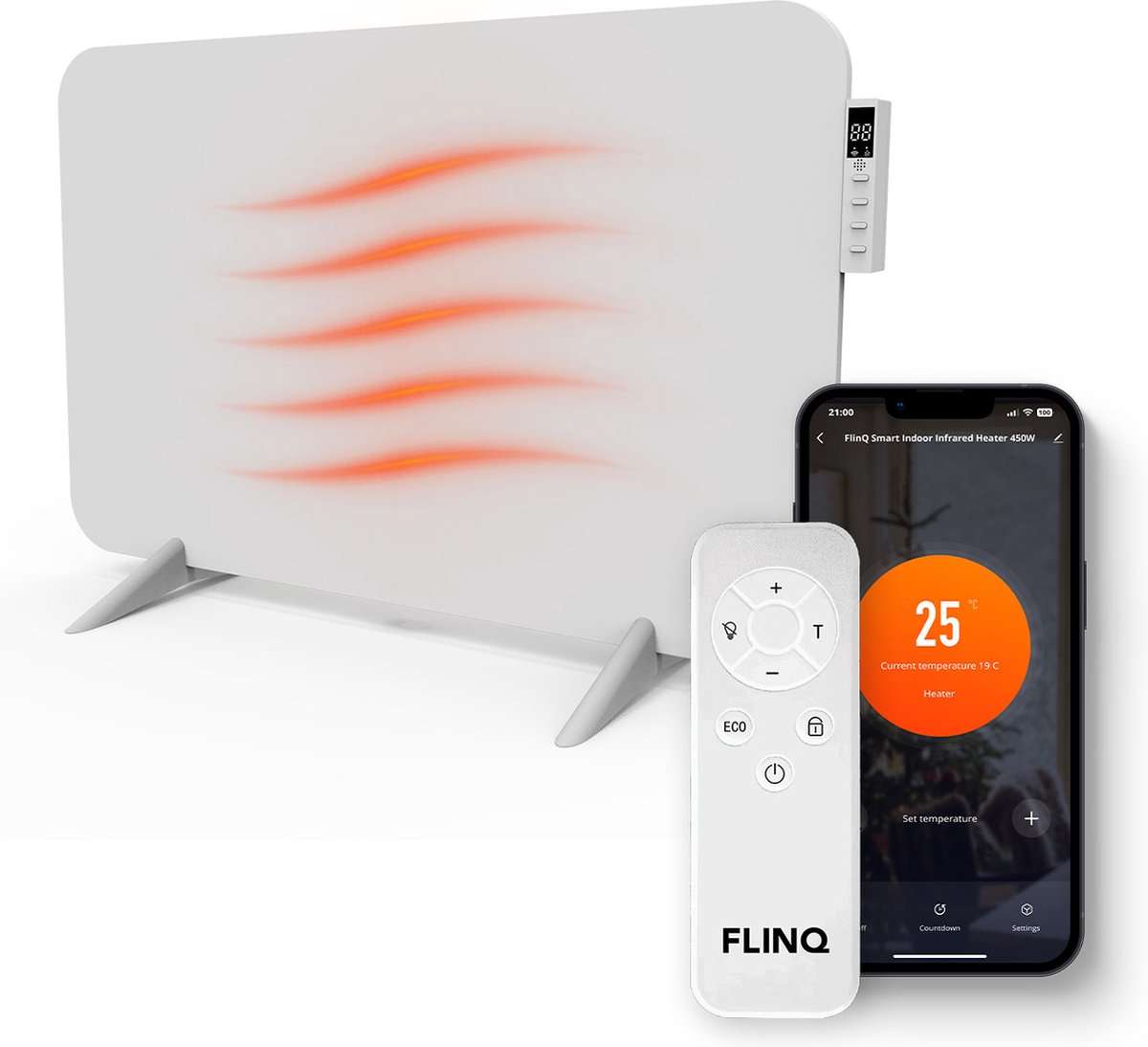 Chauffage infrarouge intelligent FlinQ - Panneau chauffant électrique 450 W - Blanc