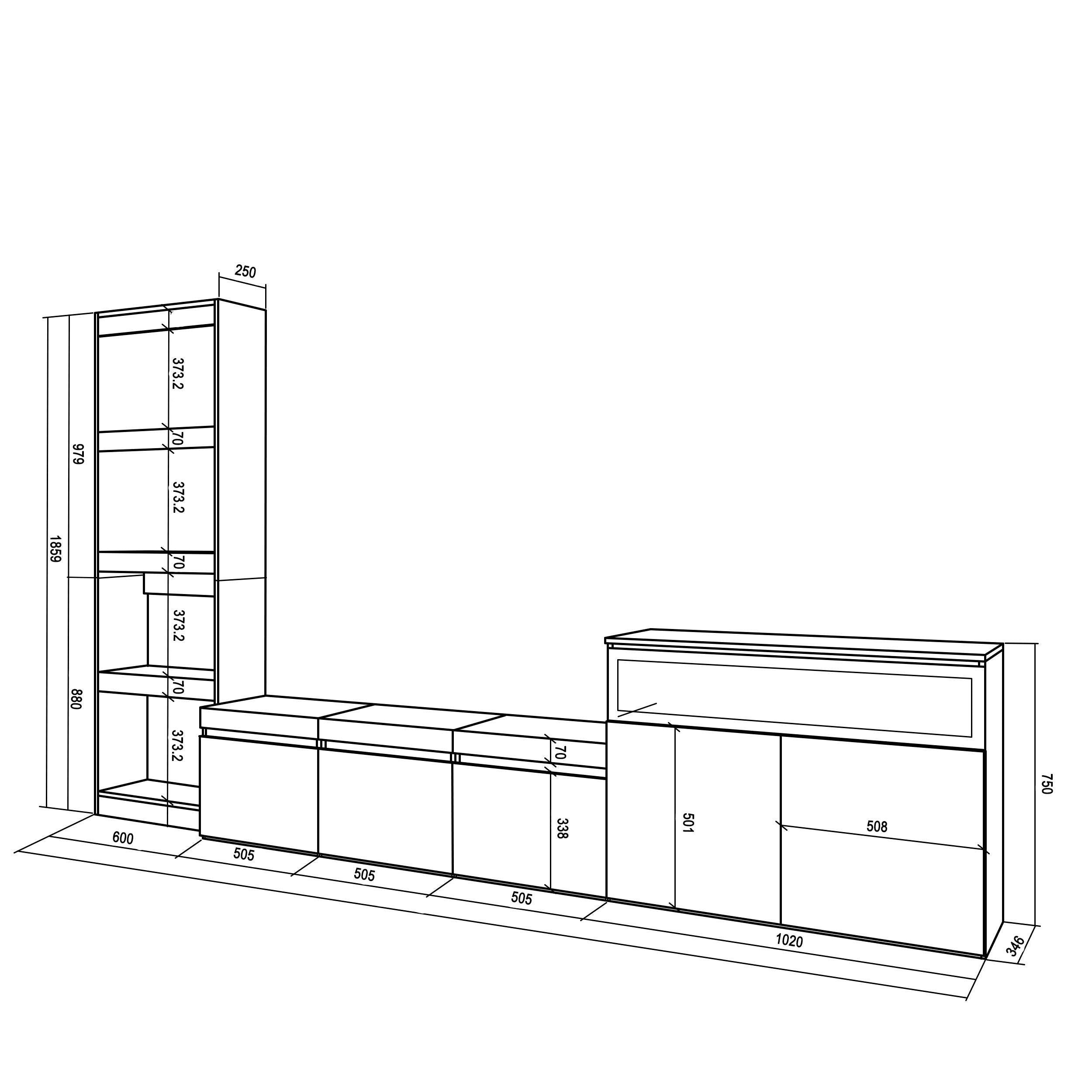 Ensemble Meuble TV, 310x186x35cm, Pour les TV jusqu'à 65", Cheminée électrique