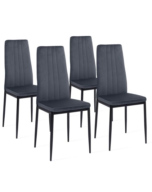 Chaises Jade en velours gris foncé et pieds noirs - lot de 4