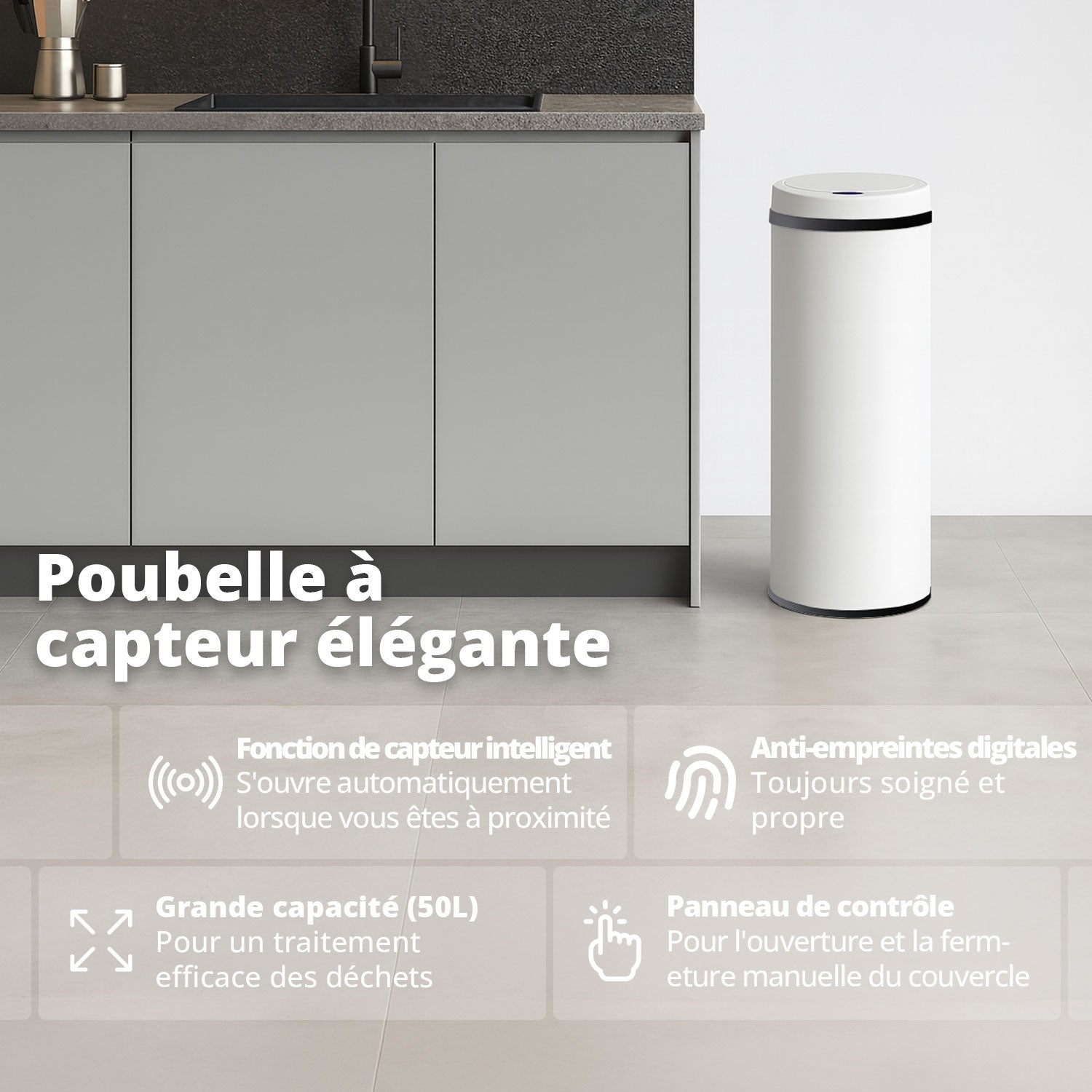 Poubelle 50 L automatique Blanche