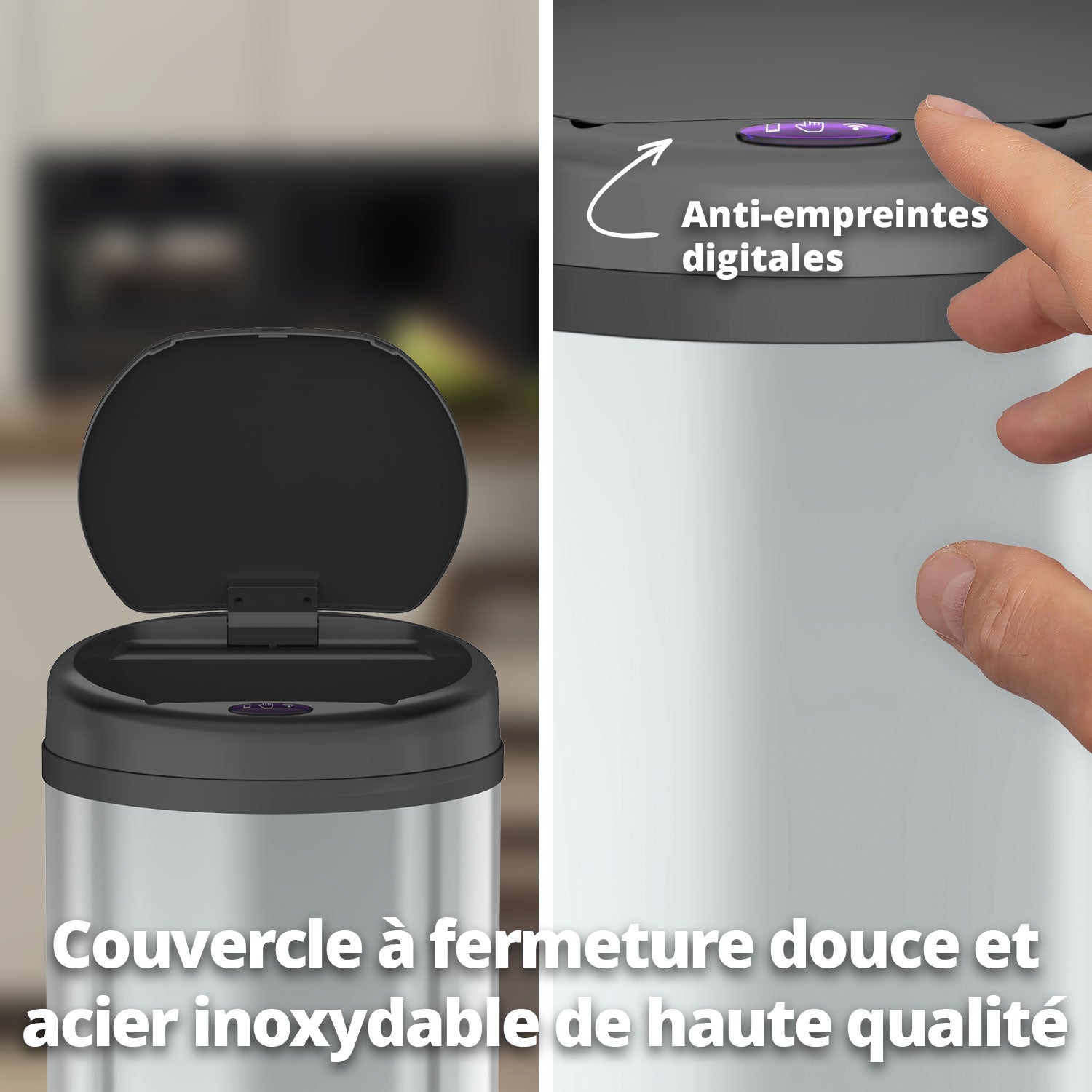 Poubelle 50 L automatique Argent