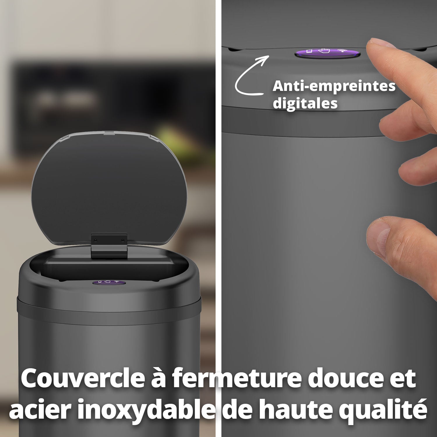Poubelle 50 L automatique noire
