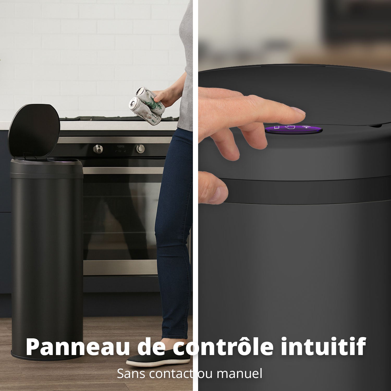 Poubelle 50 L automatique noire
