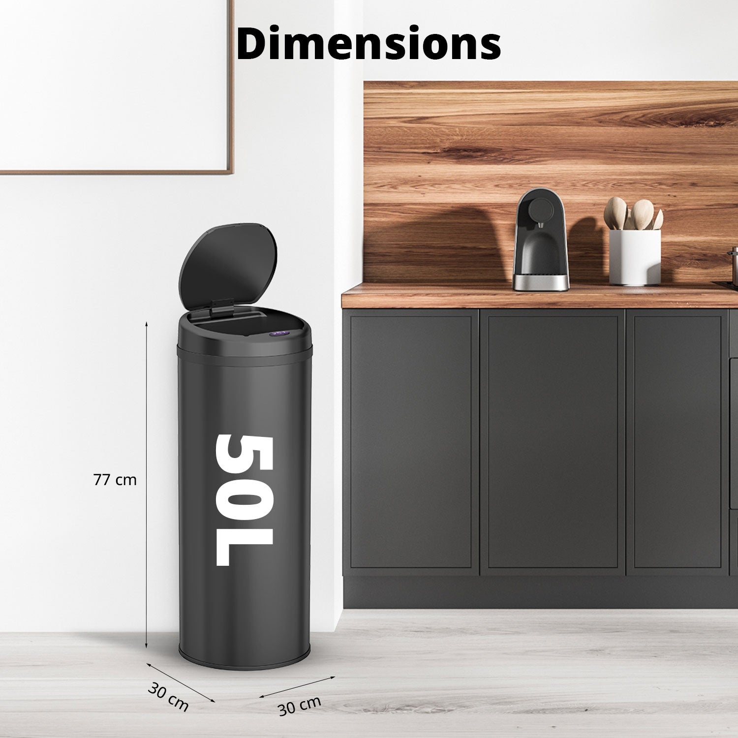 Poubelle 50 L automatique noire