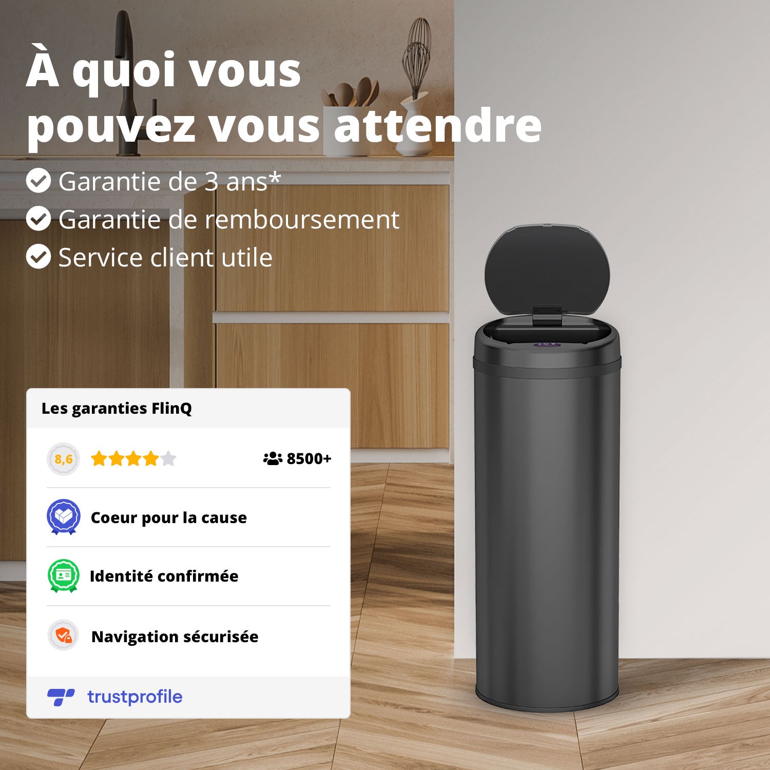 Poubelle 50 L automatique noire