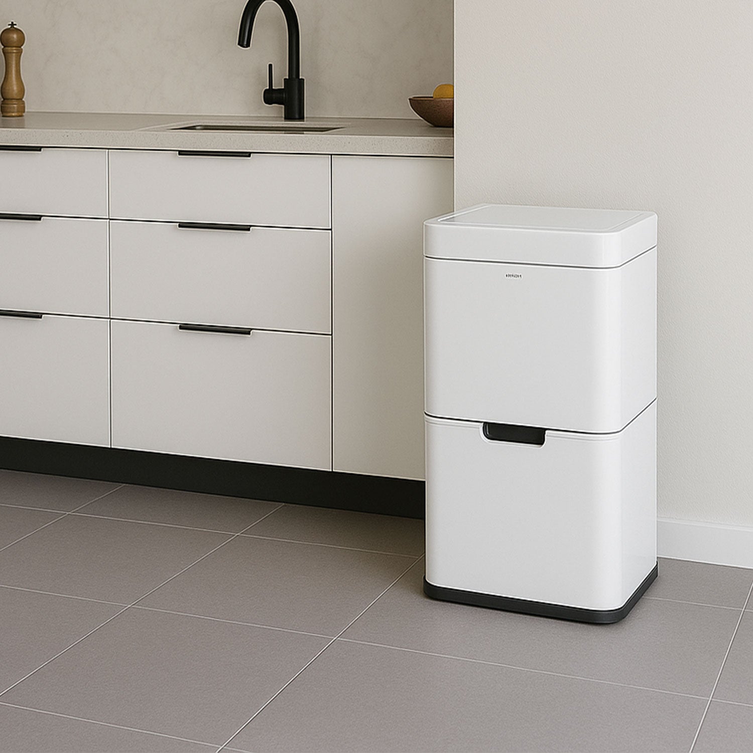 Poubelle de tri sélectif 3 bacs - Détecteur de mouvement - Senzaro 60L - Blanche