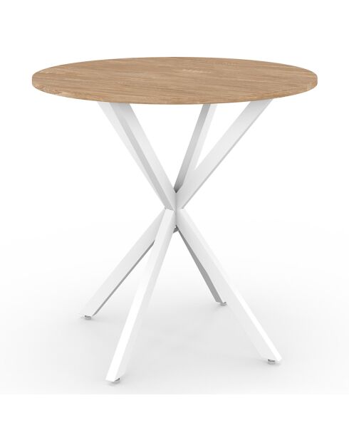 Table repas Soline 80cm plateau rond bois pieds croisés blancs