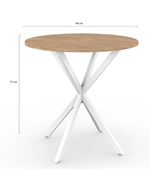 Table repas Soline 80cm plateau rond bois pieds croisés blancs