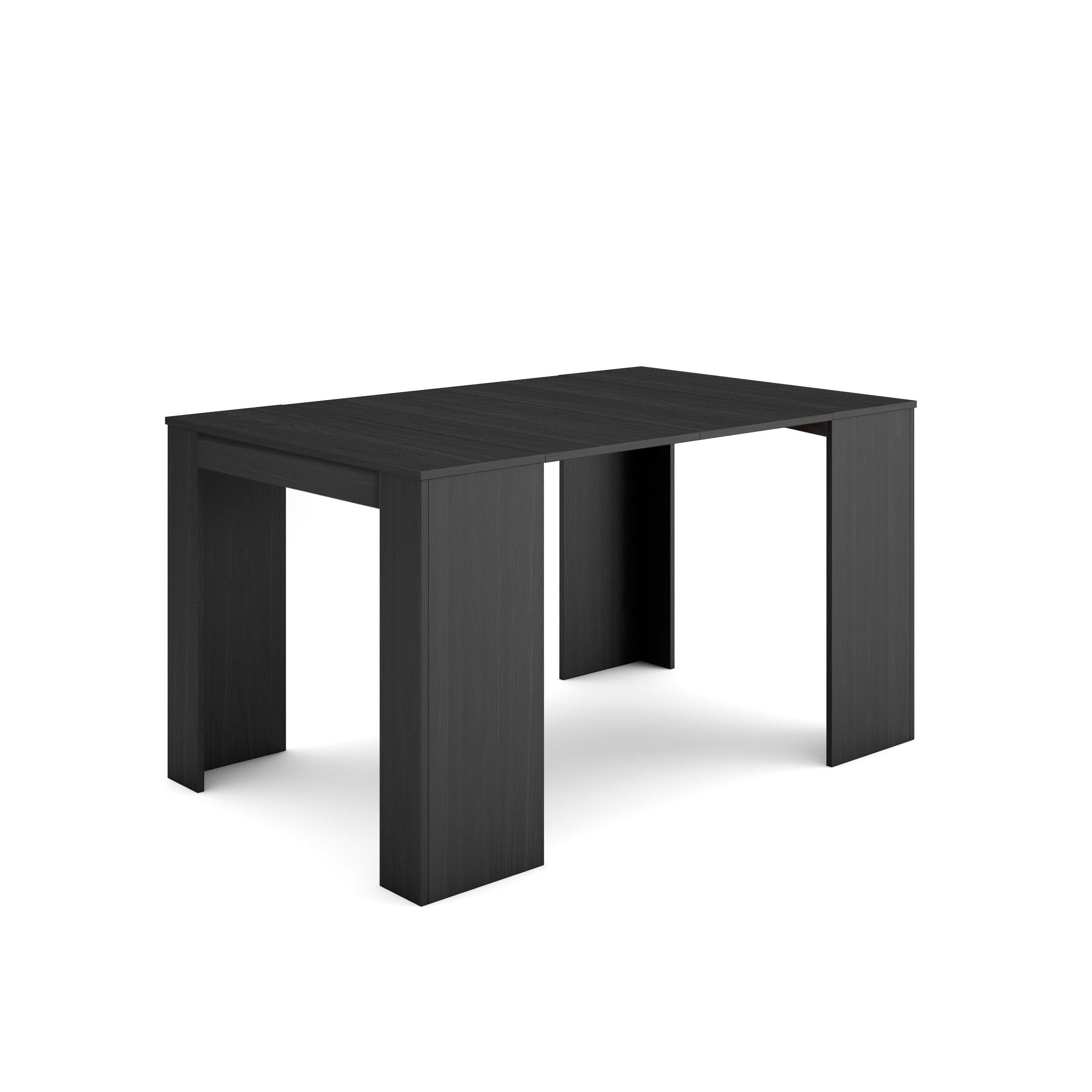 Table console extensible, 140, Pour 6 personnes, Noir