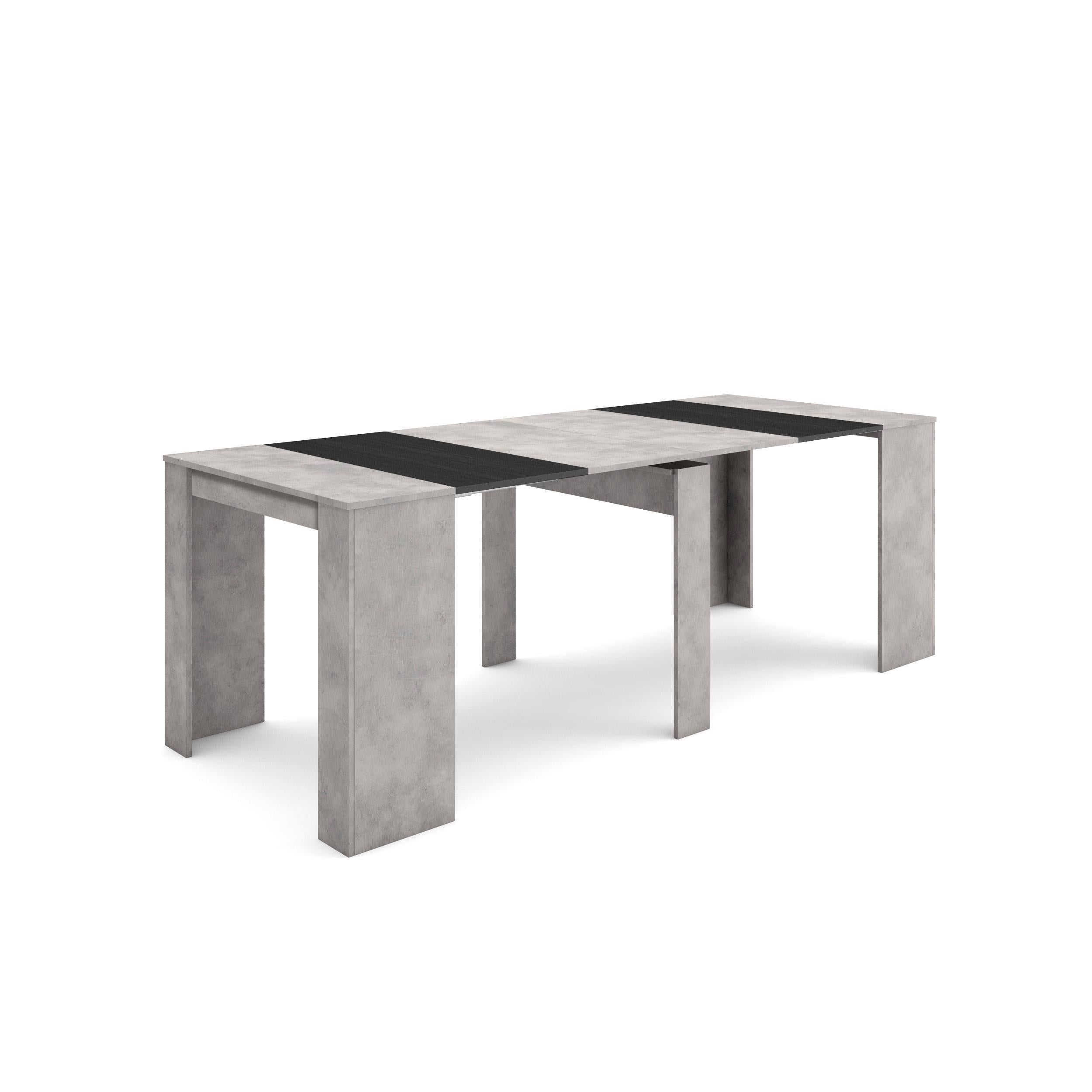 Table console extensible, 220, Pour 10 personnes, Ciment et noir