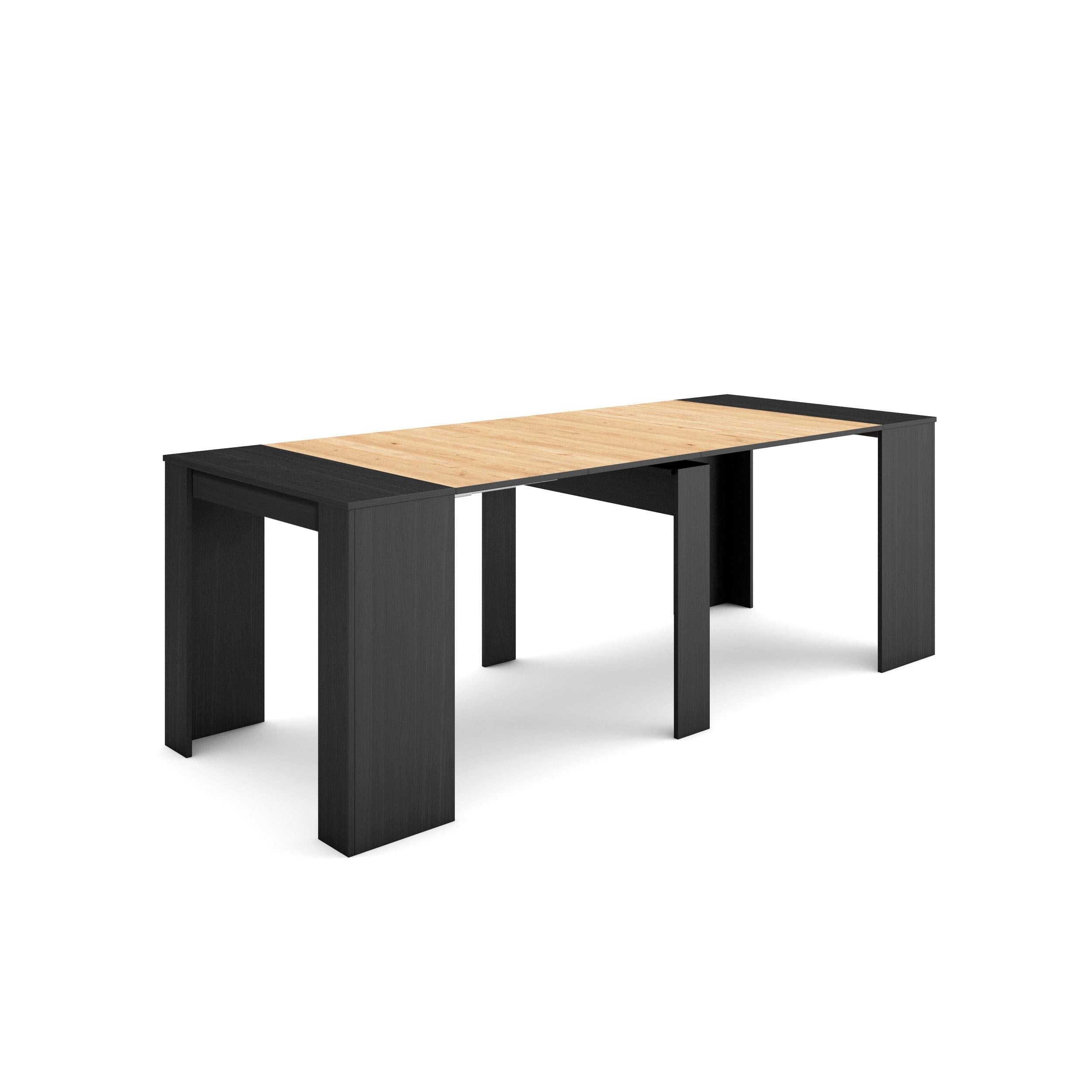 Table console extensible, 220, Pour 10 personnes, Chene et noir