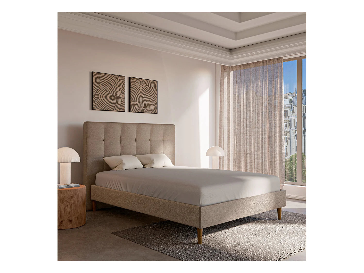 Ensemble lit + tête de lit - Beige - Collection Léa