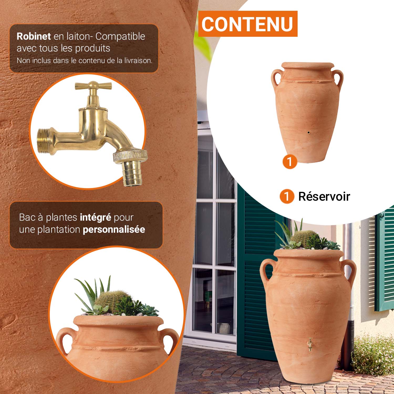 Réservoir Antik Amphore murale 260 L, terracotta