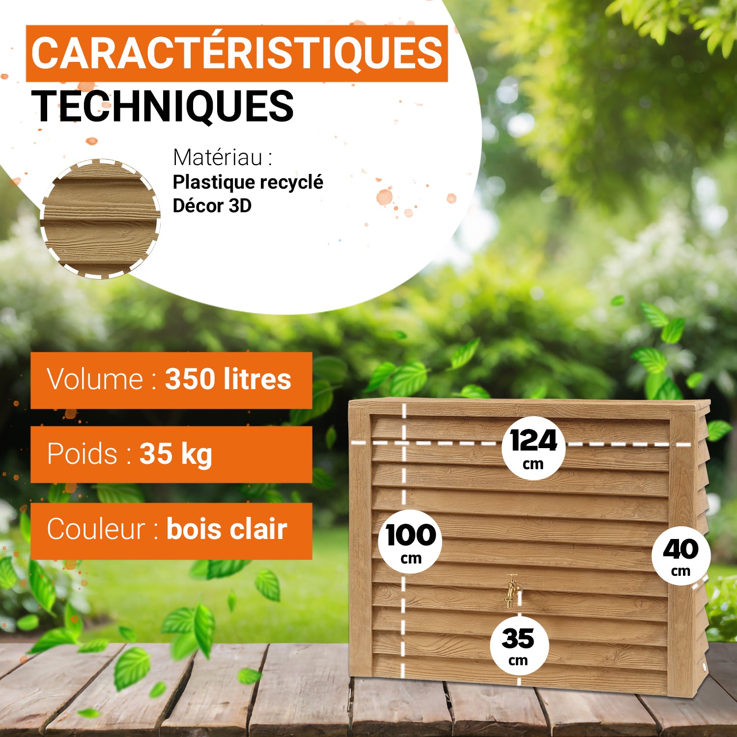 Réservoir mural Woody 350 L, bois clair