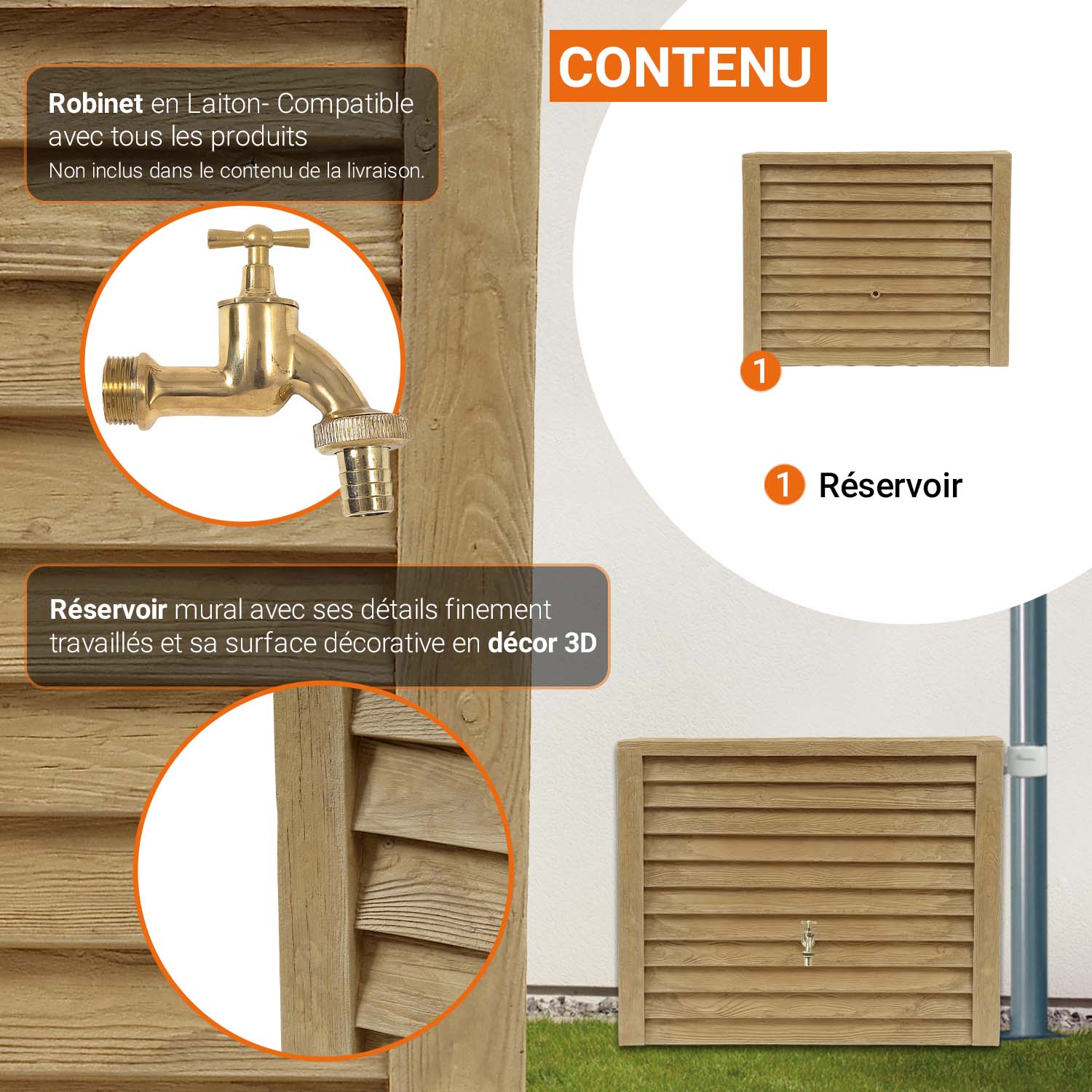 Réservoir mural Woody 350 L, bois clair