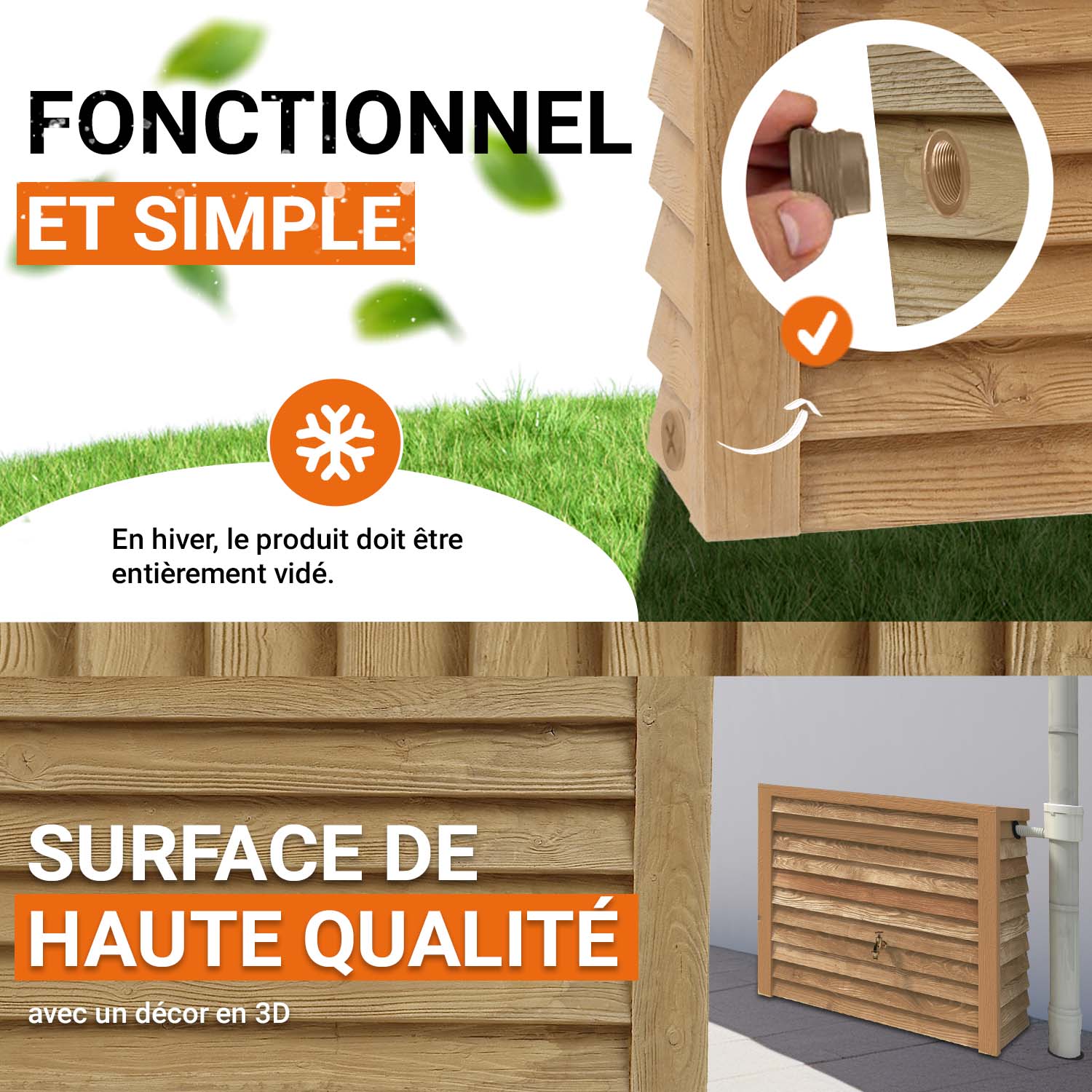 Réservoir mural Woody 350 L, bois clair