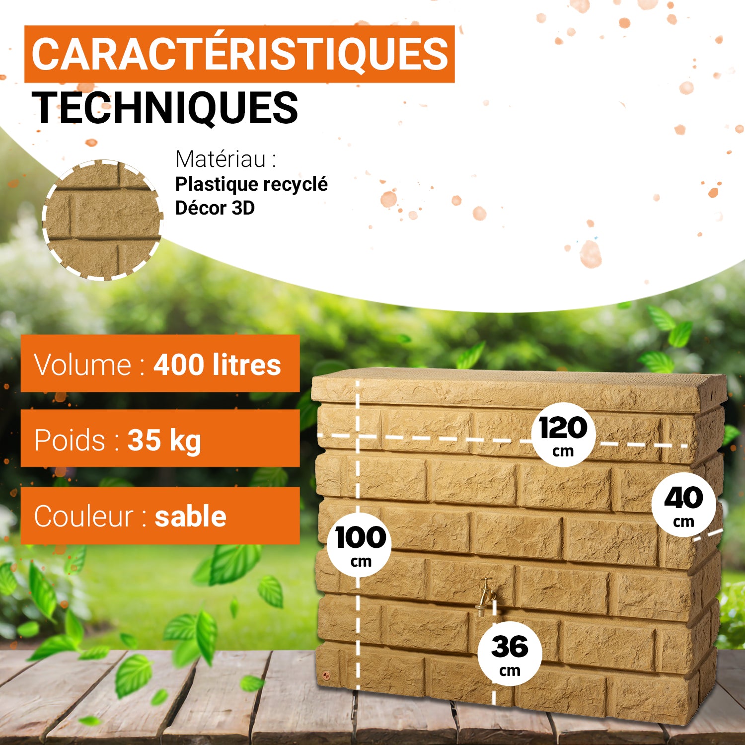 Réservoir mural Rocky 400 L, sable