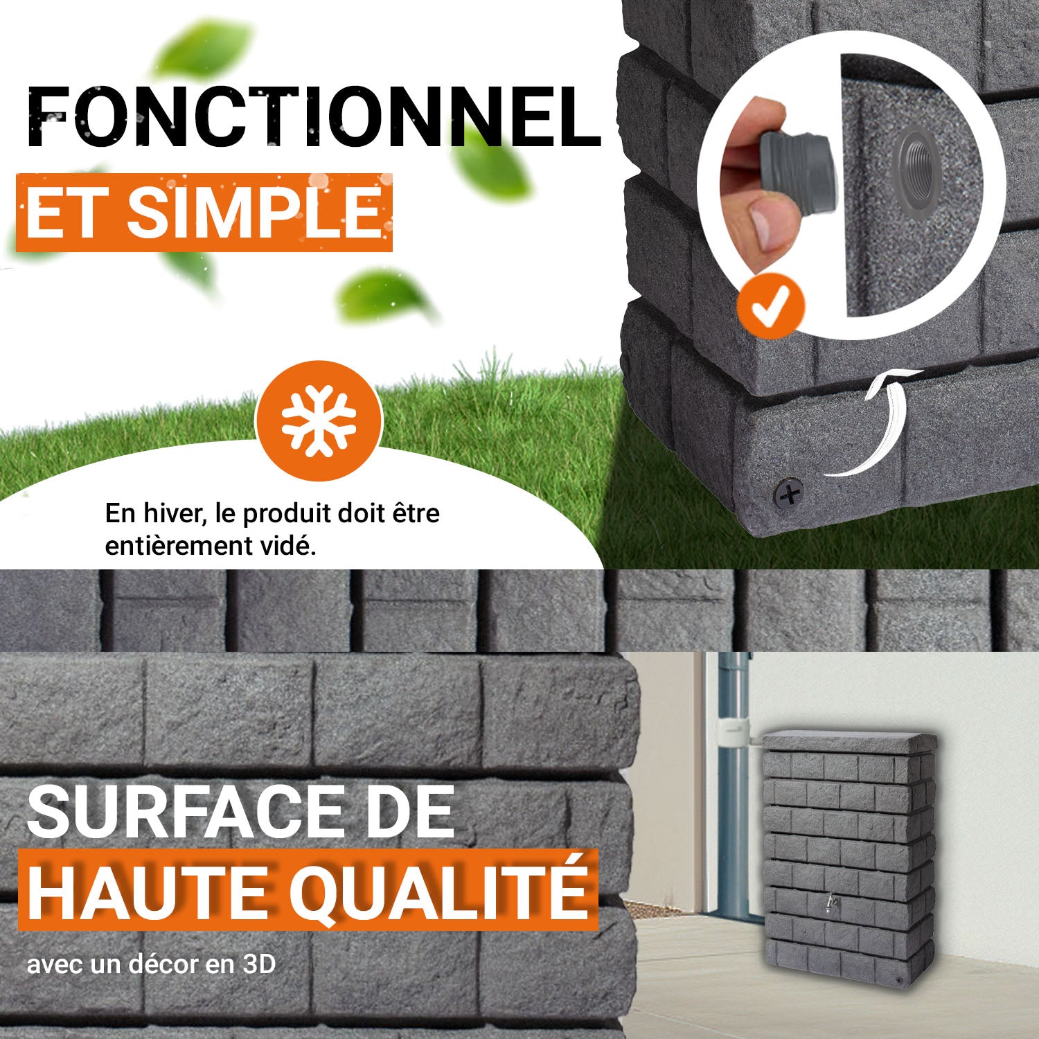 Réservoir mural Rocky Jr 300 L, gris foncé