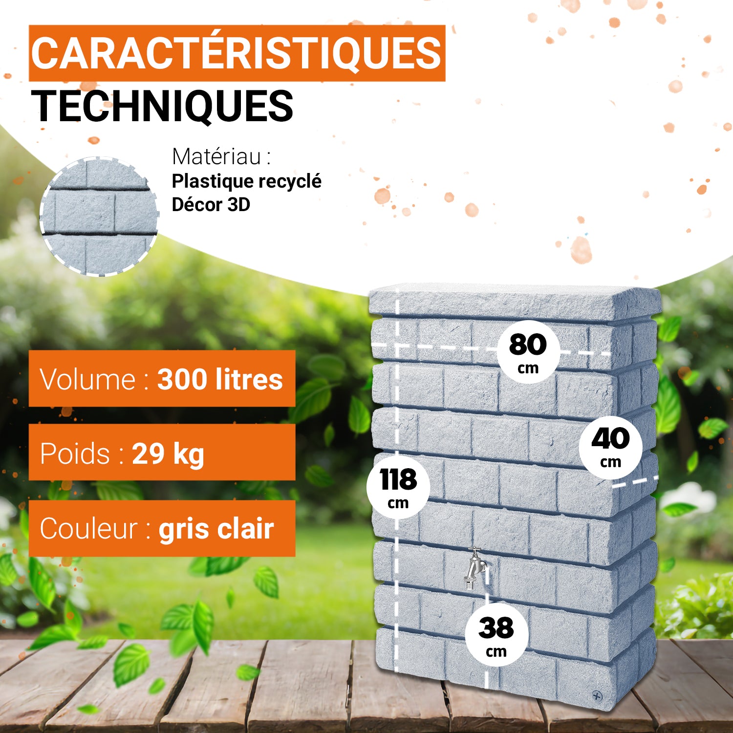 Réservoir mural Rocky Jr 300 L, gris clair