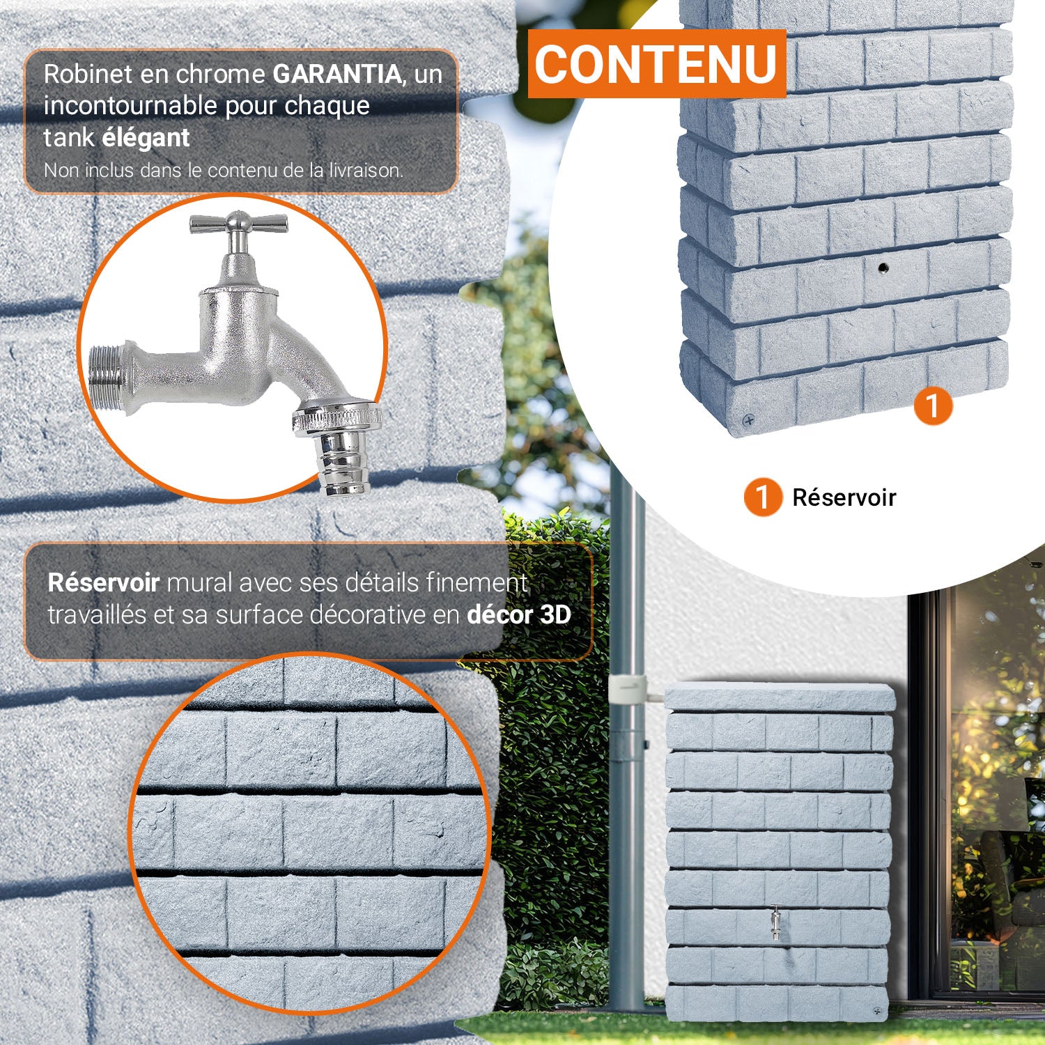 Réservoir mural Rocky Jr 300 L, gris clair