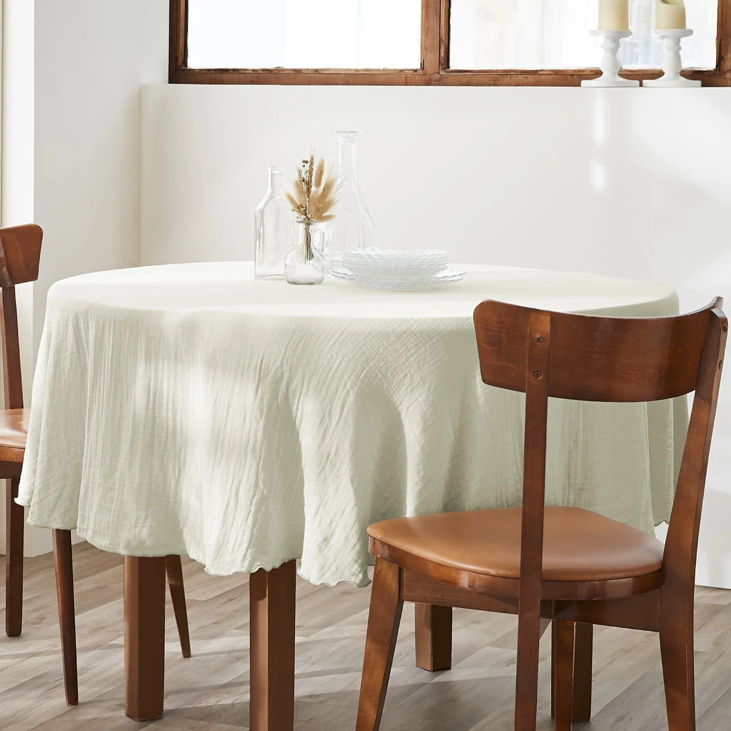 Nappe ronde - 180x180 cm - Gaze de Coton - Vert d'eau