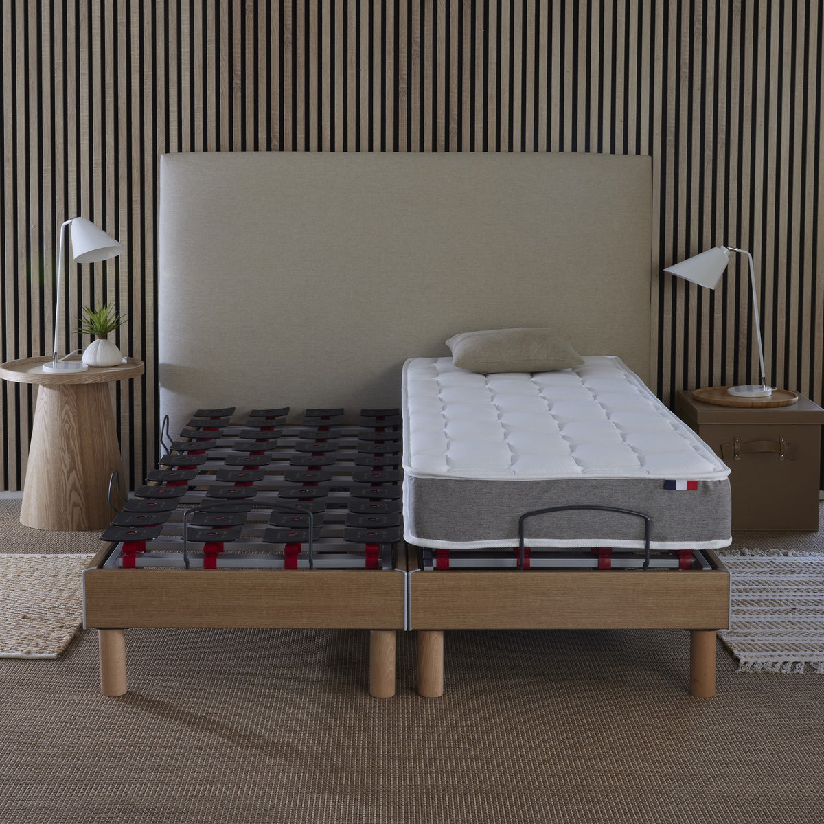 Ensemble literie électrique relaxation à plots + Matelas mousse HR35 2x80 x 200