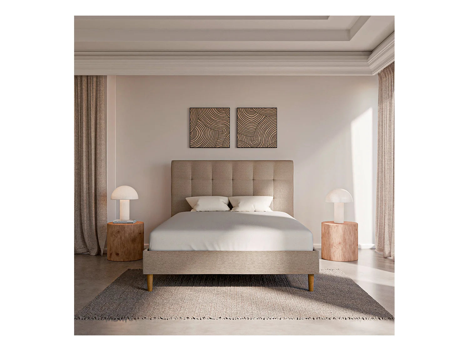 Ensemble lit + tête de lit - Beige - Collection Léa