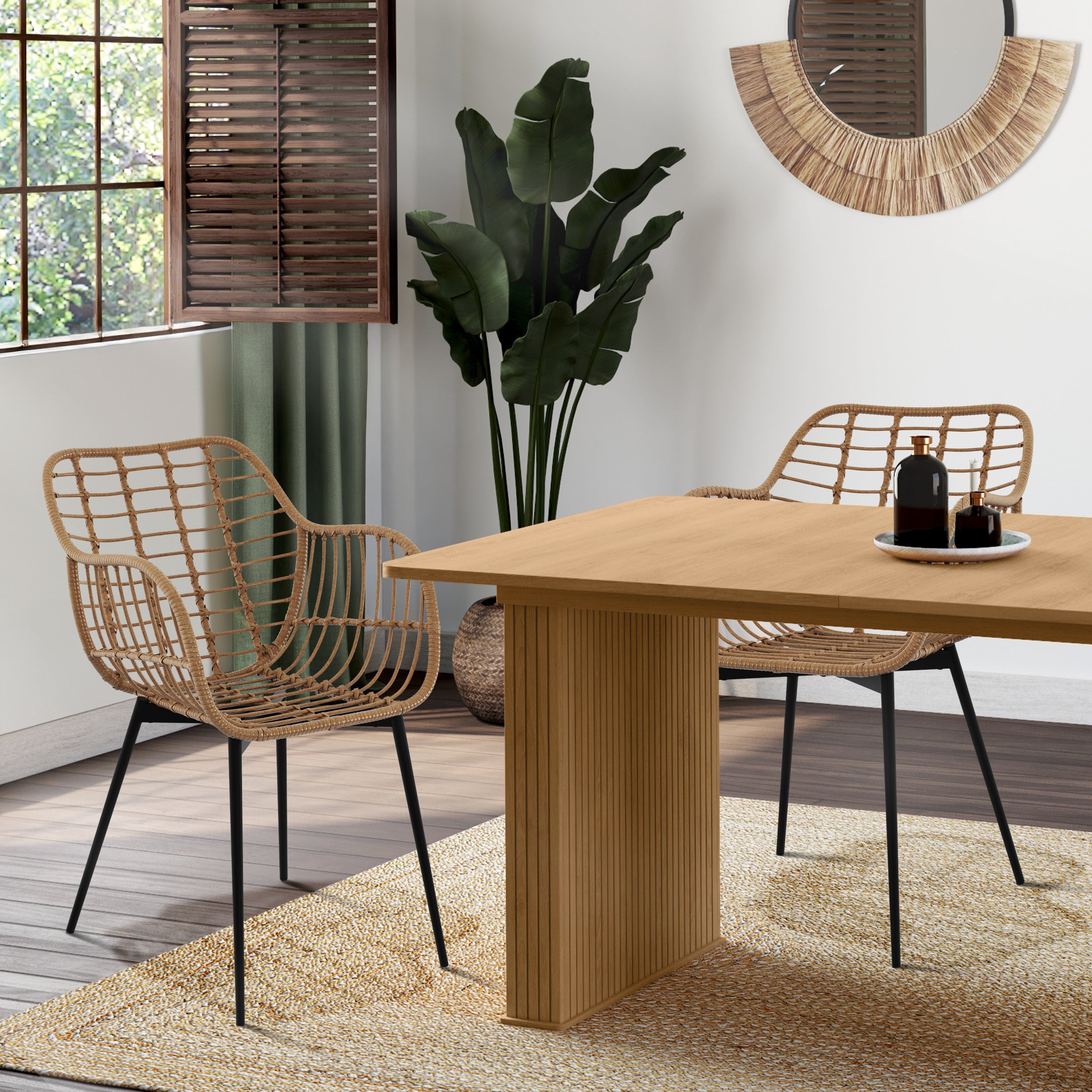 Fauteuils Cuba effet rotin et pieds métal - lot de 2