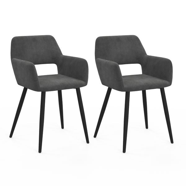 Chaises Heidi en velours gris foncé et pieds noirs - lot de 2
