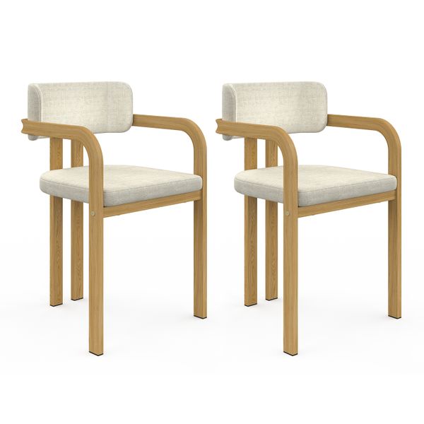 Chaises Elsa avec accoudoirs tissu beige pieds effet bois - lot de 2