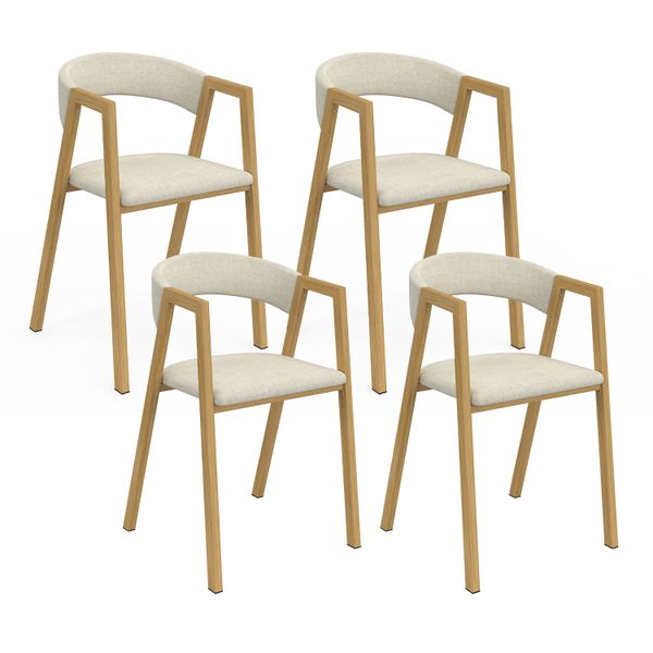 Chaises Enola avec accoudoirs tissu beige pieds effet bois - lot de 4