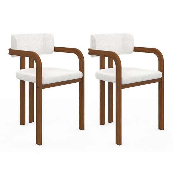 Chaises Elsa avec accoudoirs bouclette pieds effet noyer - lot de 2