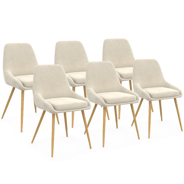 Chaises Olivia velours crème pieds métal effet bois - lot de 6